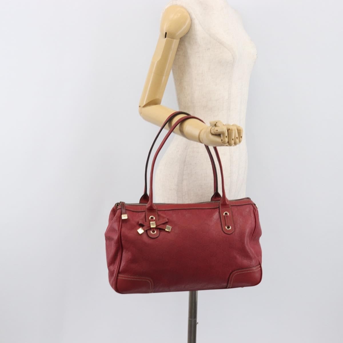 Gucci Princy Boston Guccissima Leather Red Leather Handbag (Pre-Owned)