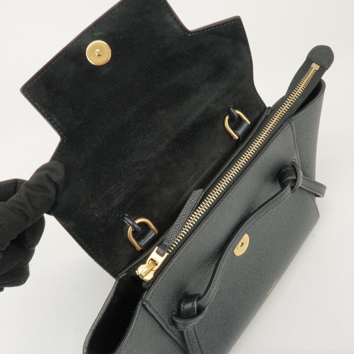 Celine Belt Textured Leather Black Leather Handbag (Pre-Owned)
