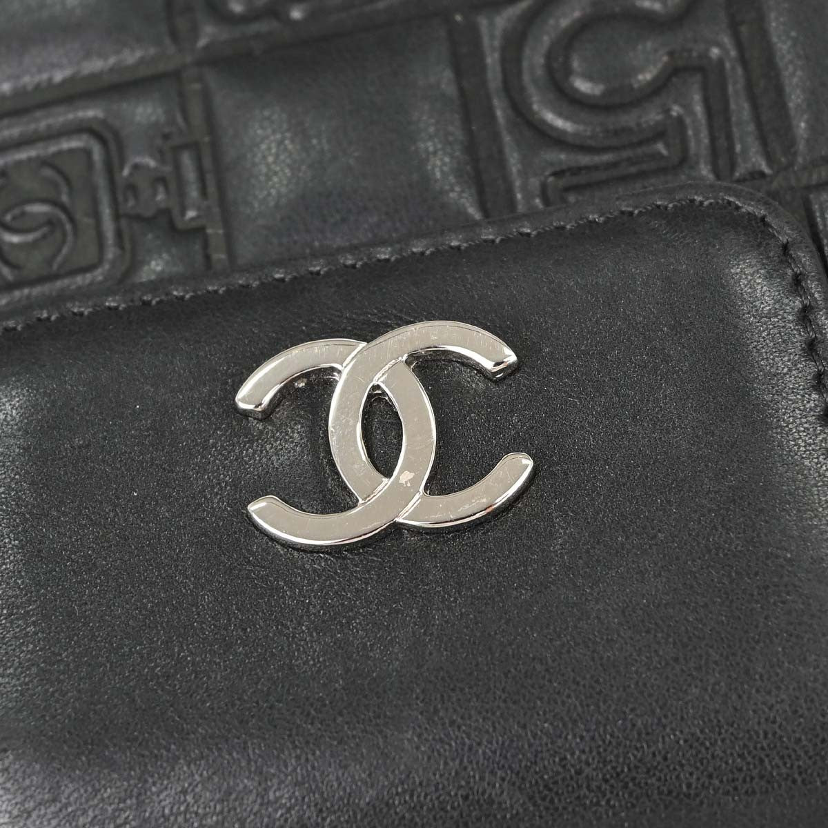 Chanel Lucky Symbols French Embossed Quilted Leather Black Leather Wallets Accessory (Pre-Owned)