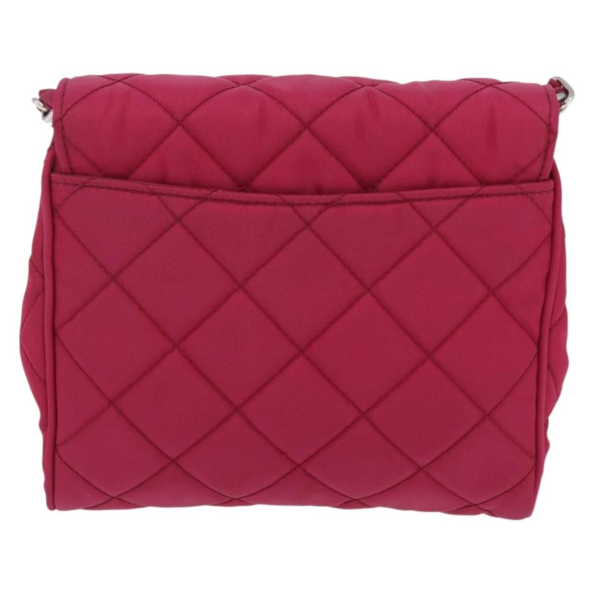 Prada Pushlock Chain Flap Quilted Tessuto Pink Nylon Handbag (Pre-Owned)