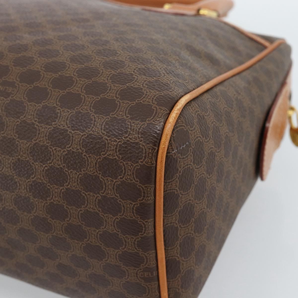 Celine Vintage Macadam Boston Canvas Brown Canvas Handbag (Pre-Owned)