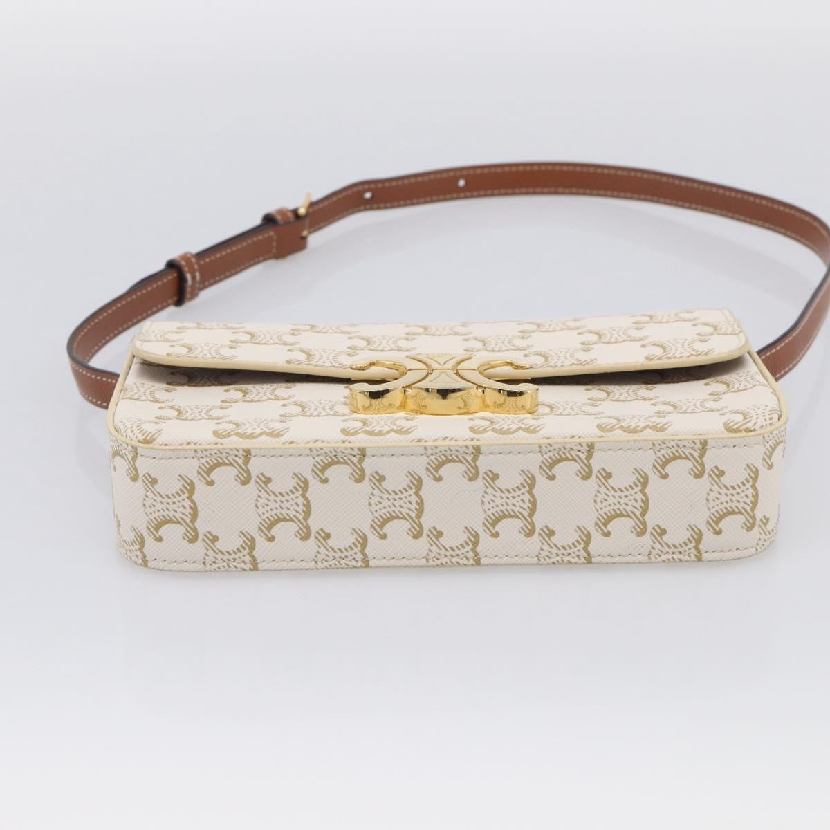 Celine Triomphe East-West Triomphe Coated Canvas White Leather Shoulder Bag Bag (Pre-Owned)
