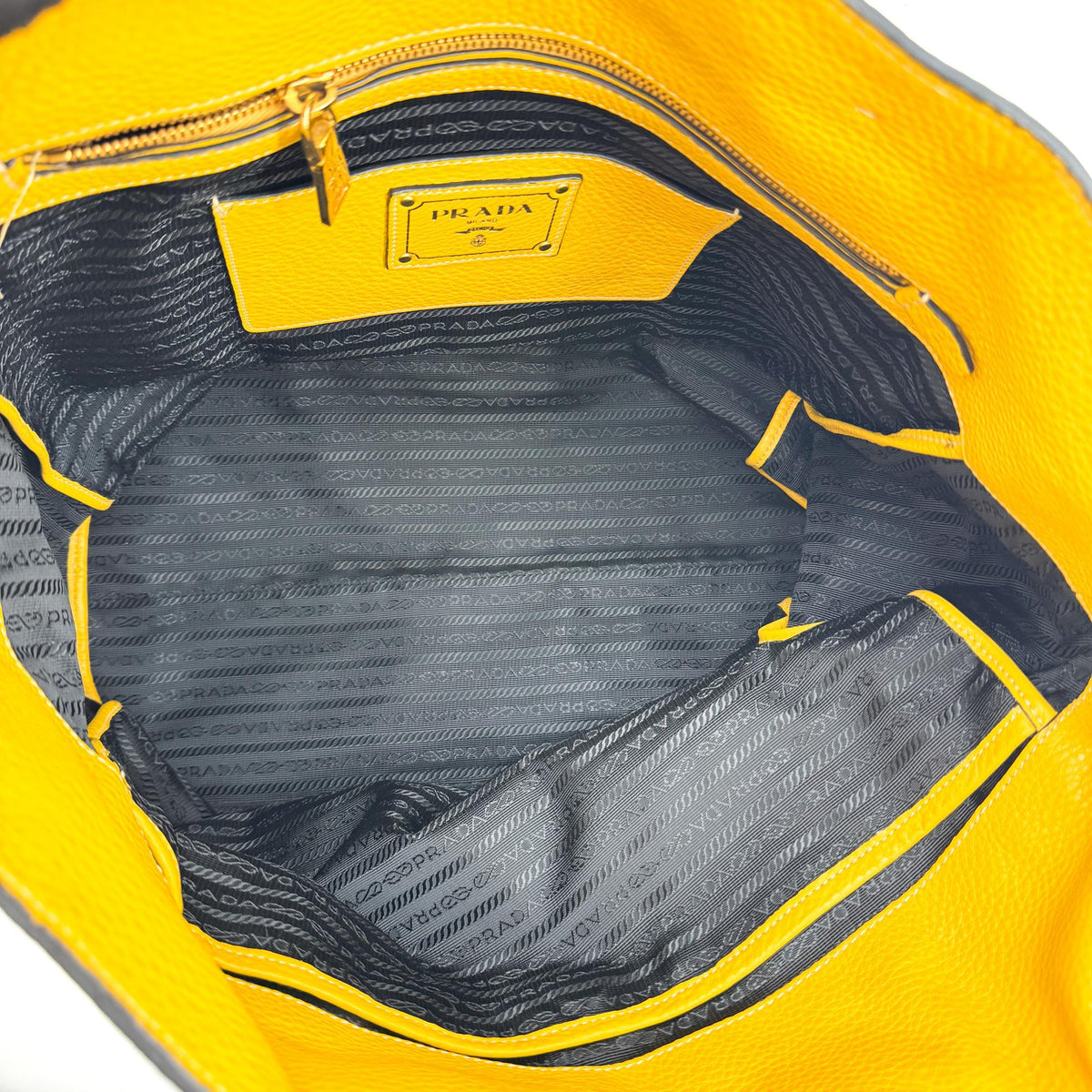 Prada Front Pocket Convertible Tote Leather Yellow Leather Tote Bag Bag (Pre-Owned)