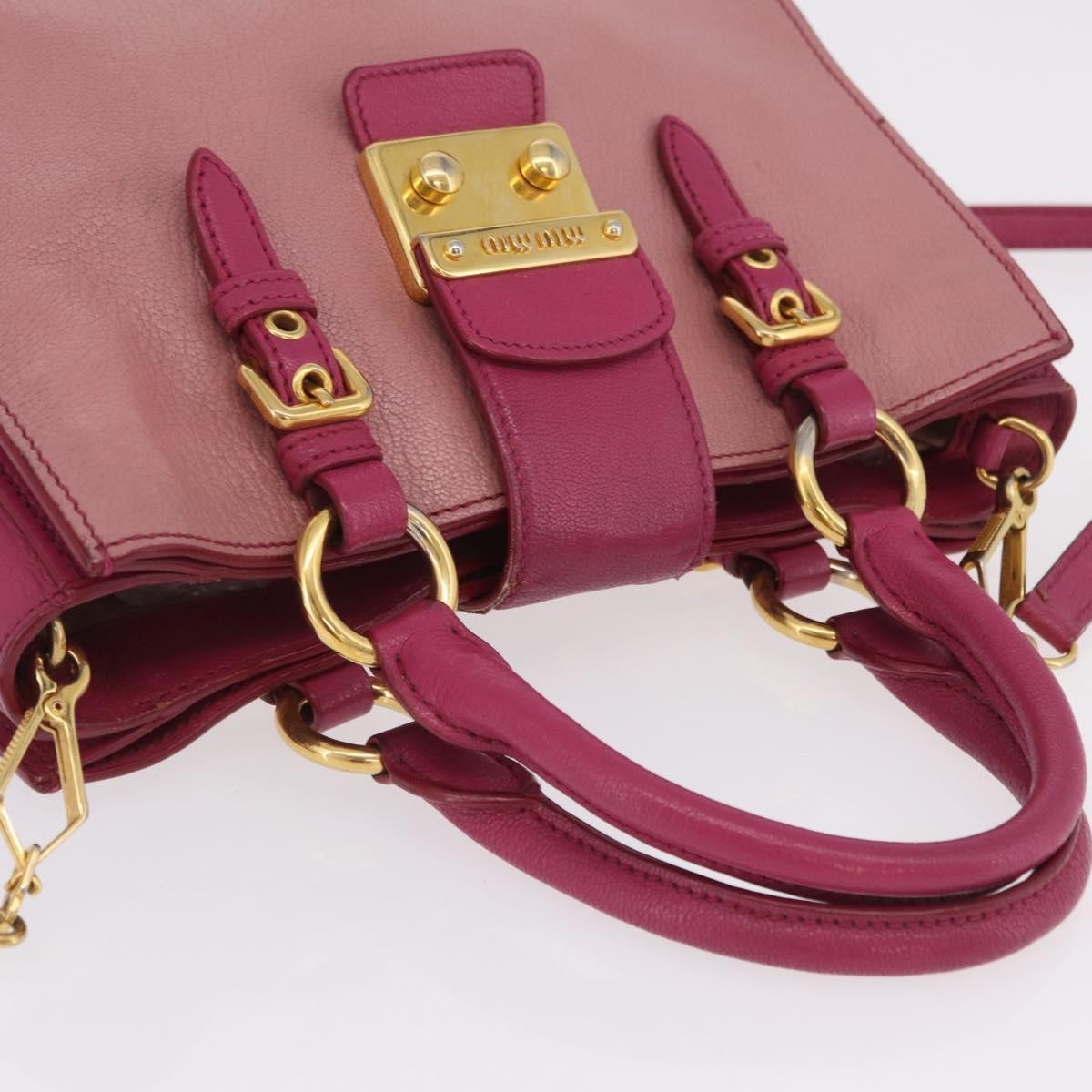 Miu Miu Madras Convertible Lock Leather Pink Leather Tote Bag Bag (Pre-Owned)