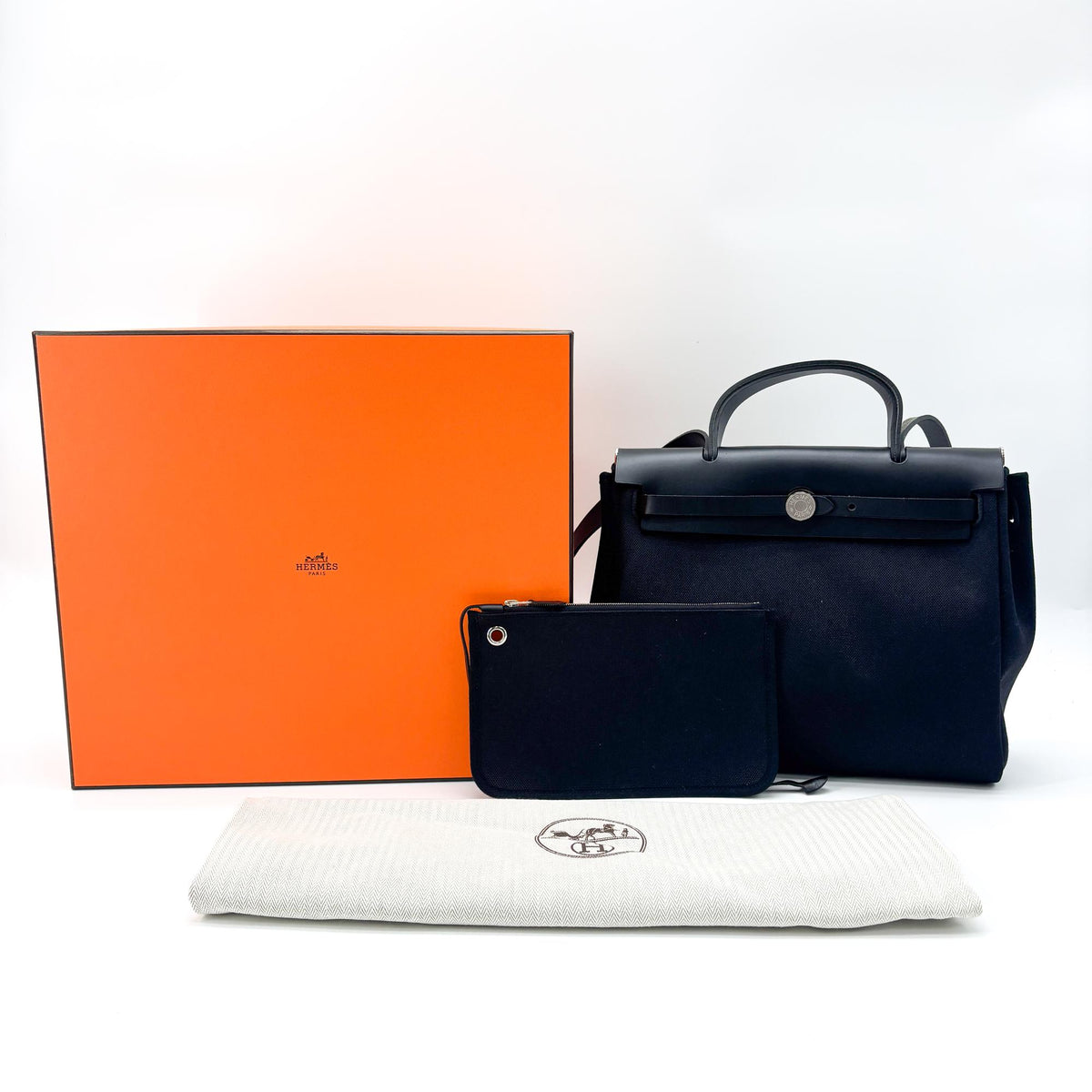 Hermes Herbag Zip Leather And Toile Black Canvas Handbag (Pre-Owned)