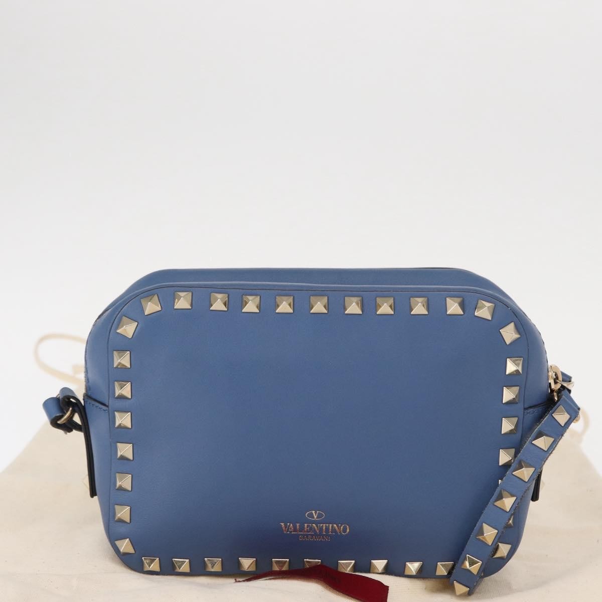 Valentino Garavani Rockstud Camera Leather Blue Leather Clutche & Pouche Bag (Pre-Owned)