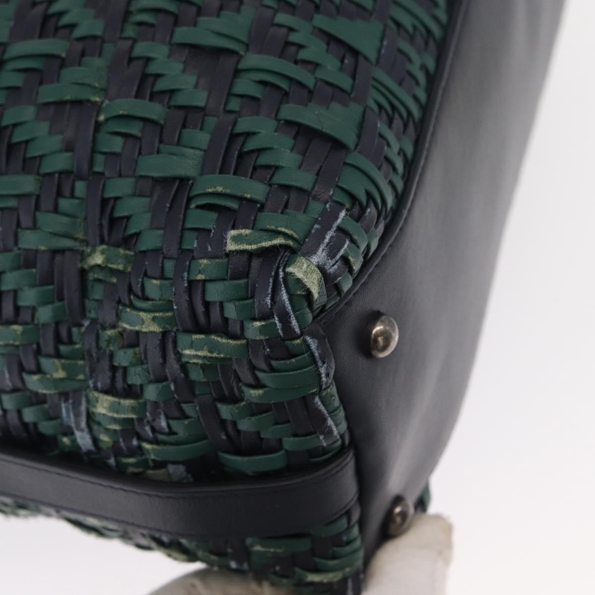 Chanel Convertible Chain Bowler Woven Calfskin Green Leather Handbag (Pre-Owned)