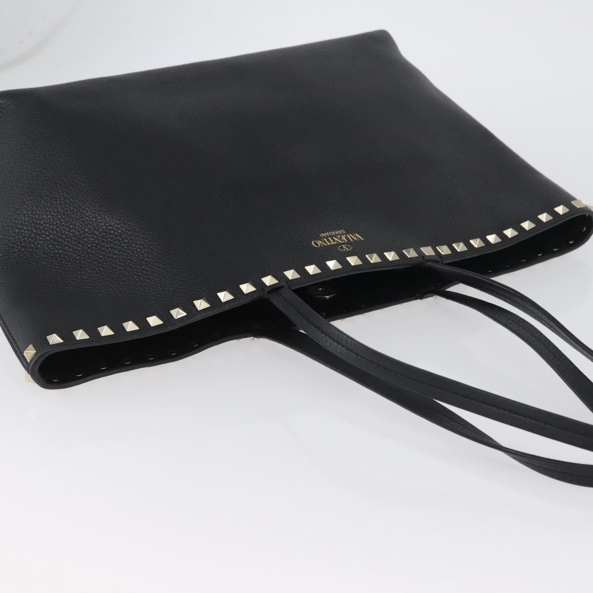 Valentino Garavani Rockstud Shopping Tote Leather Black Leather Tote Bag Bag (Pre-Owned)