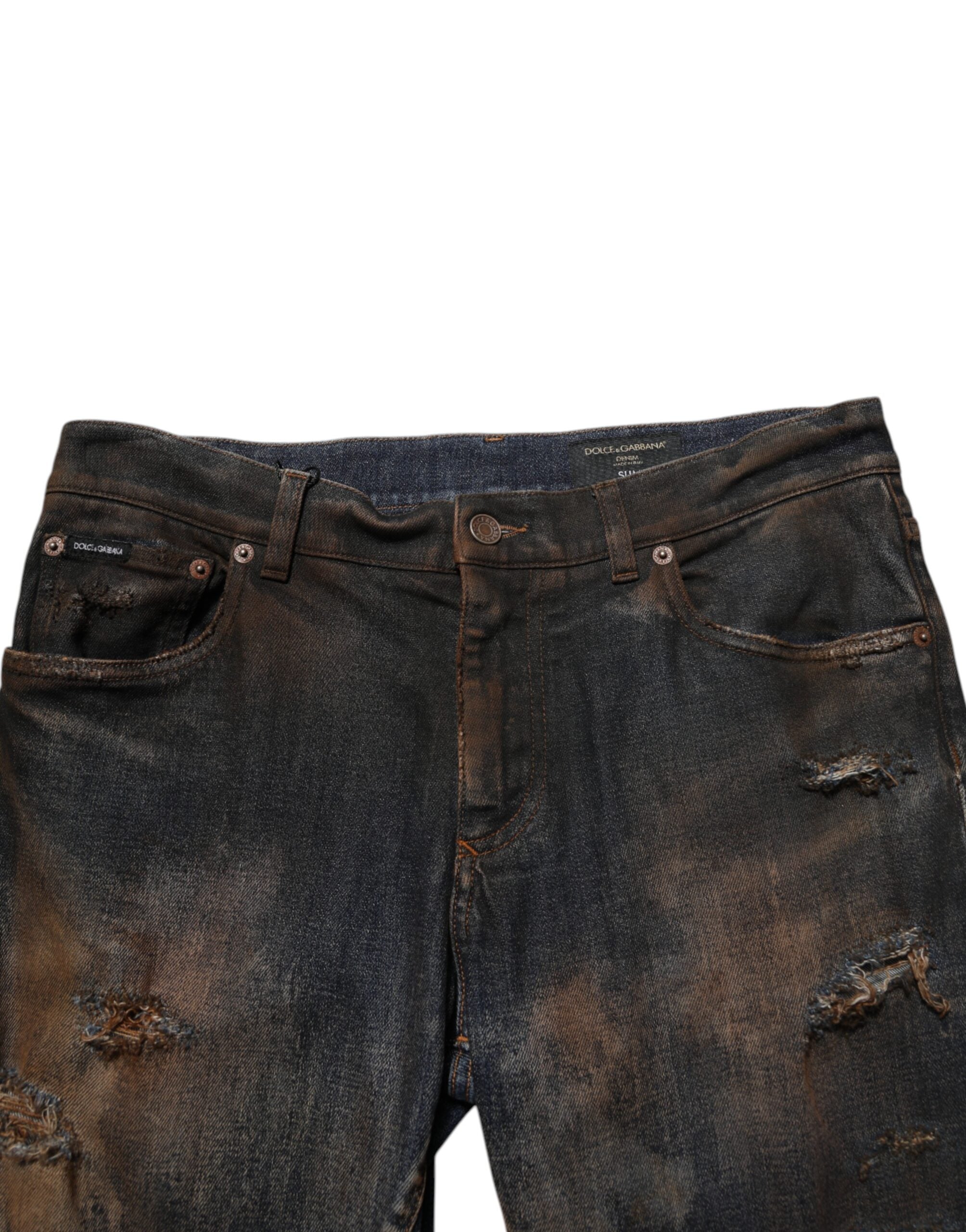 Dolce & Gabbana Black Cotton Skinny Tattered Men Denim Men's Jeans