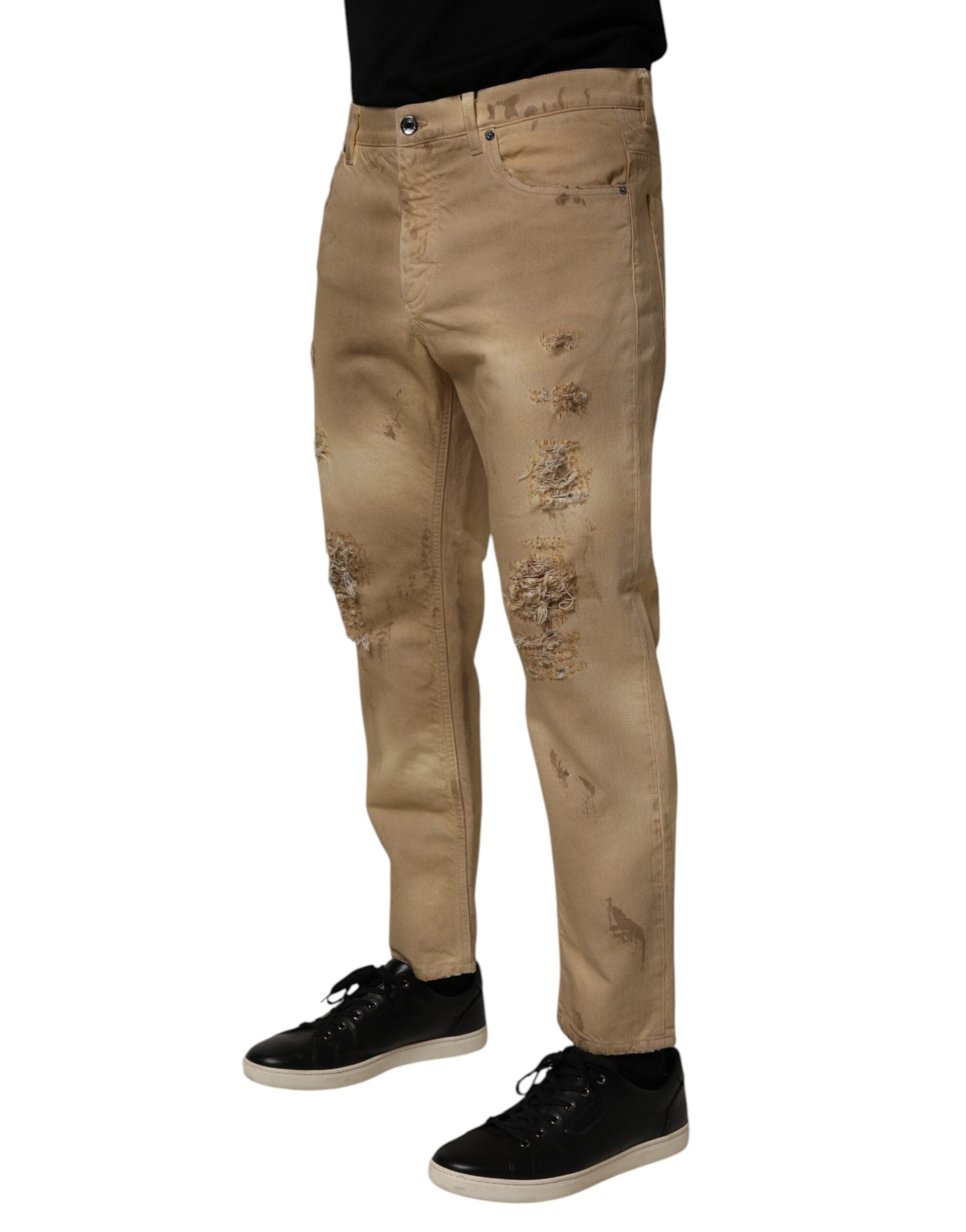 Dolce & Gabbana Beige Cotton Loose Tattered Men Denim Men's Jeans