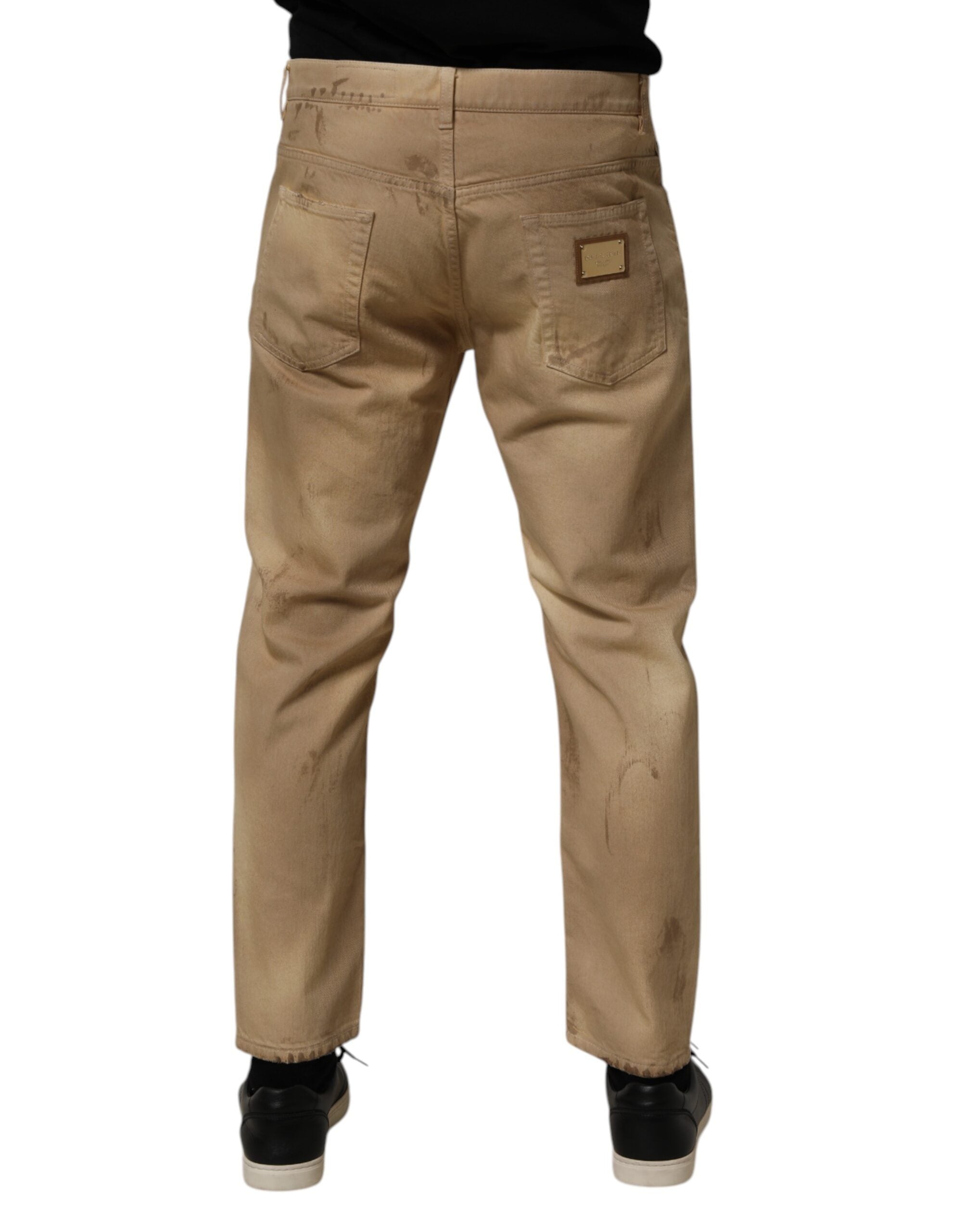 Dolce & Gabbana Beige Cotton Loose Tattered Men Denim Men's Jeans