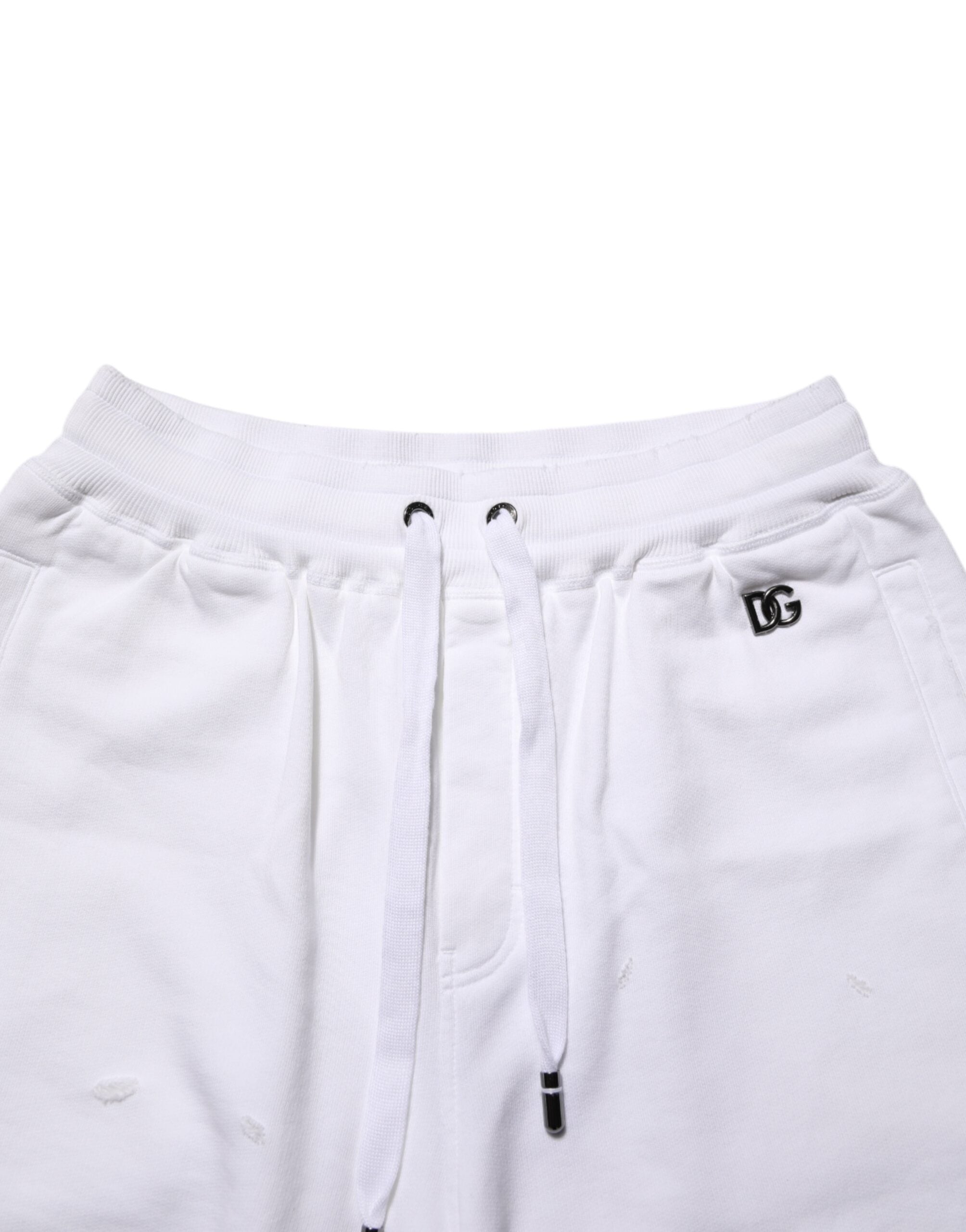 Dolce & Gabbana White Cotton Ripped Bermuda Sweatpants Men's Shorts