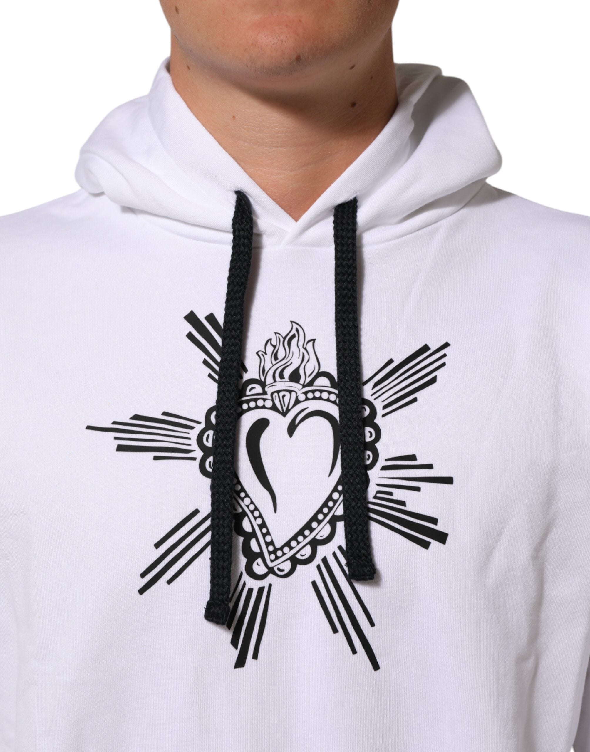 Dolce & Gabbana White Sacred Heart Hooded Sweatshirt Men's Sweater (Pre-Owned)