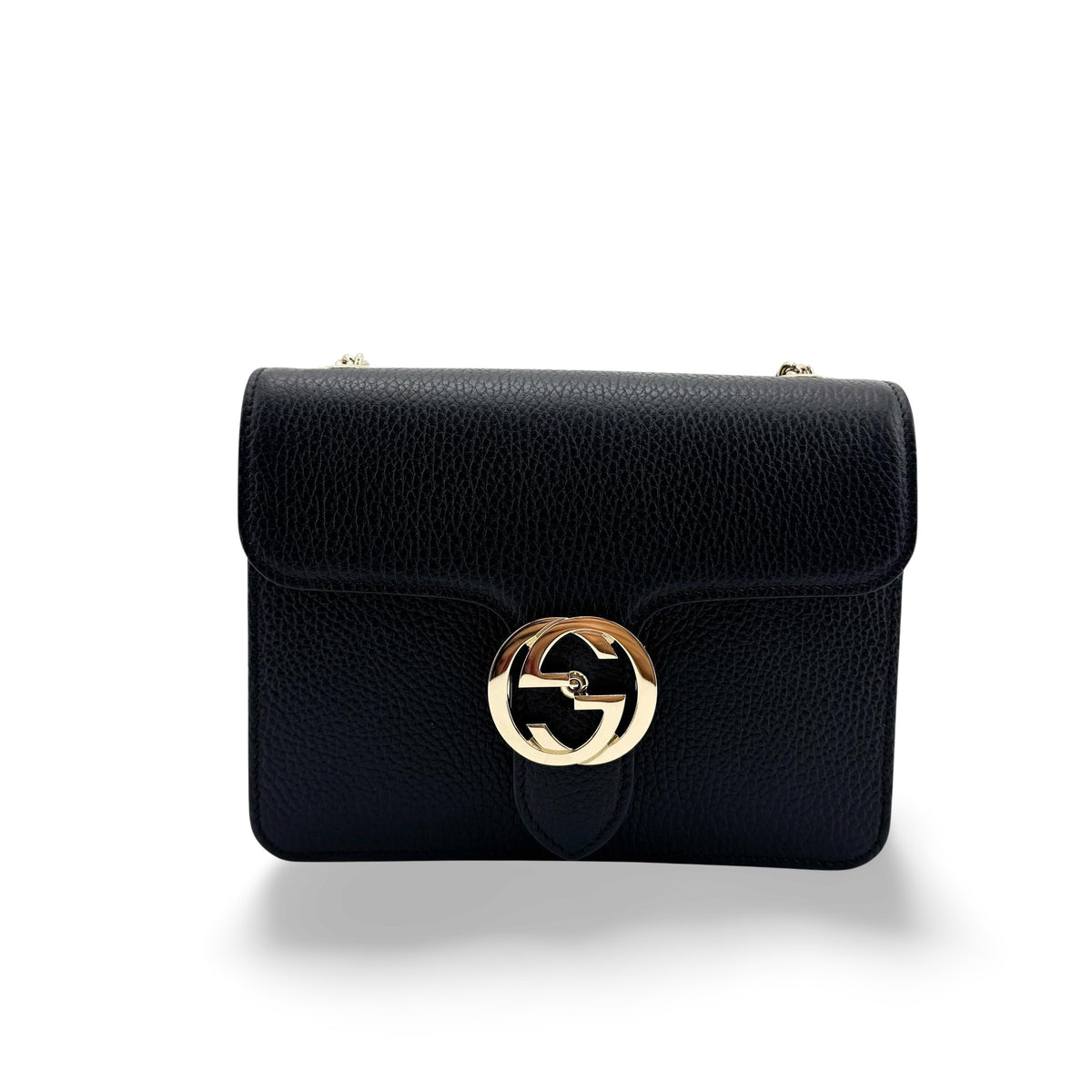 Gucci Interlocking Leather Black Leather Shoulder Bag Bag (Pre-Owned)