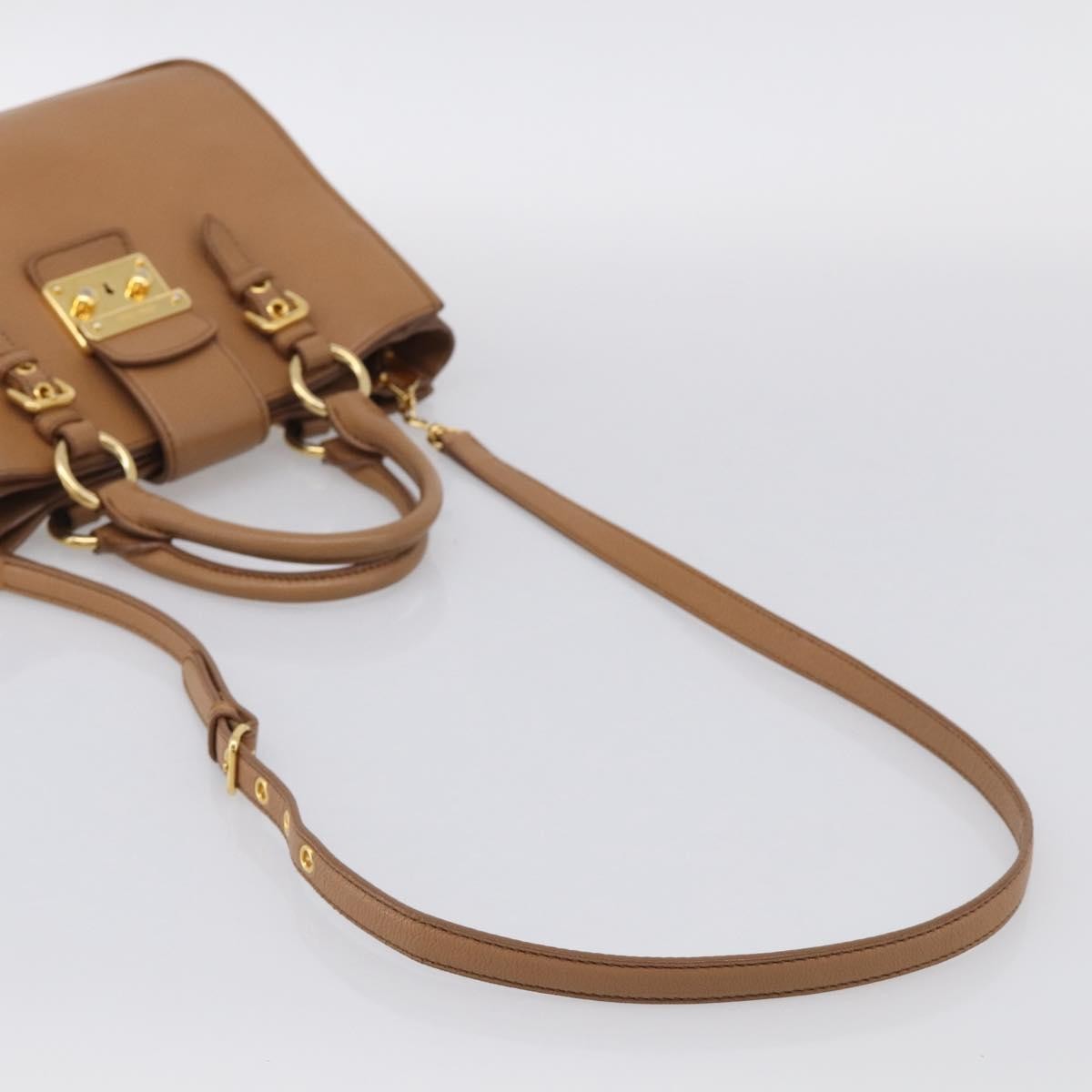 Miu Miu Madras Convertible Lock Leather Brown Leather Tote Bag Bag (Pre-Owned)