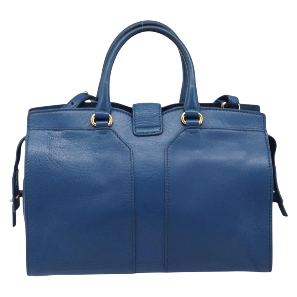 Saint Laurent Chyc Cabas Leather Blue Leather Tote Bag Bag (Pre-Owned)