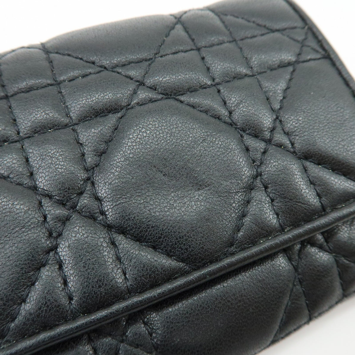 Christian Dior Lady Dior Lotus Cannage Quilt Lambskin Black Leather Wallets Accessory (Pre-Owned)
