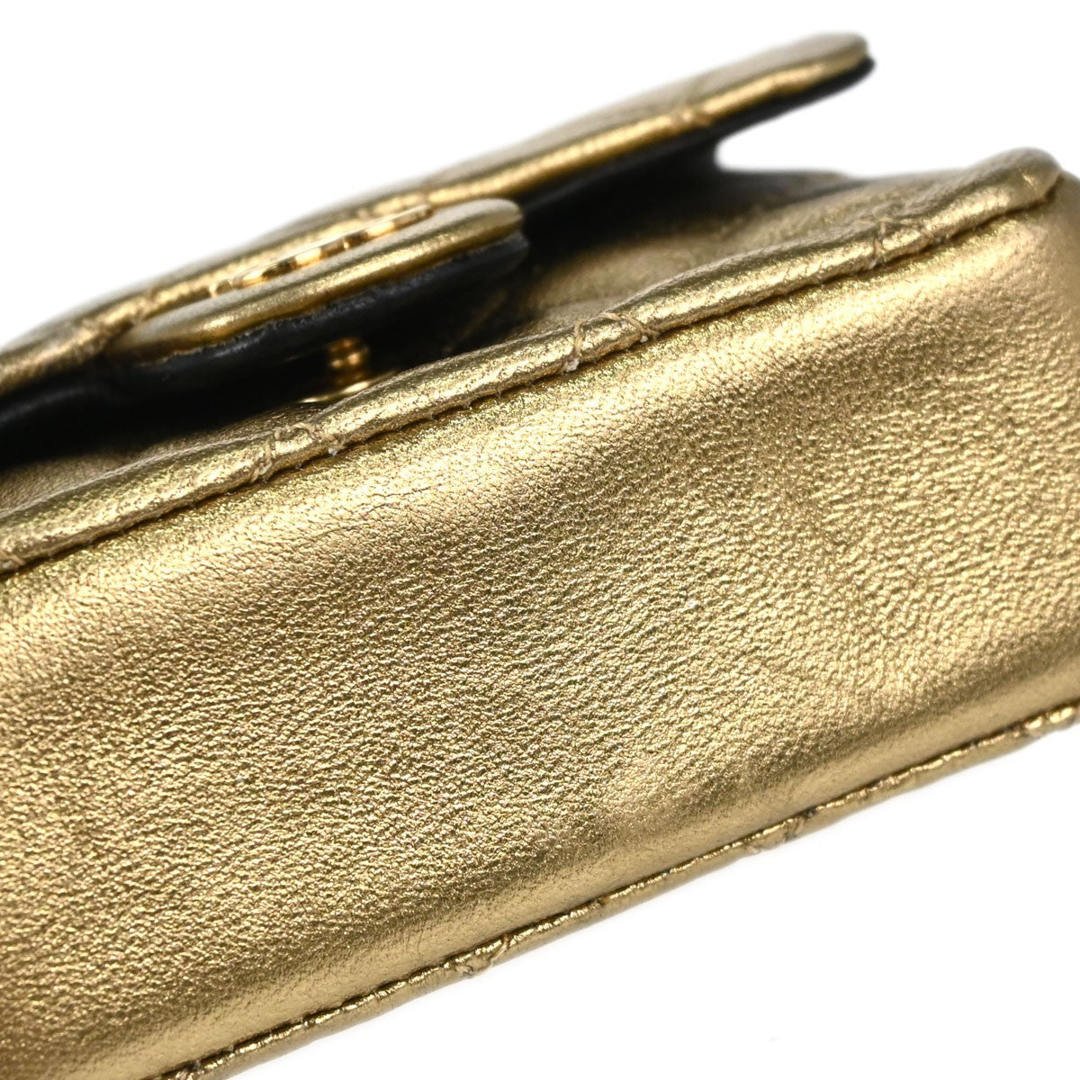 Chanel Vintage Flap Bag Charm Quilted Lambskin Gold Leather Clutche & Pouche Bag (Pre-Owned)