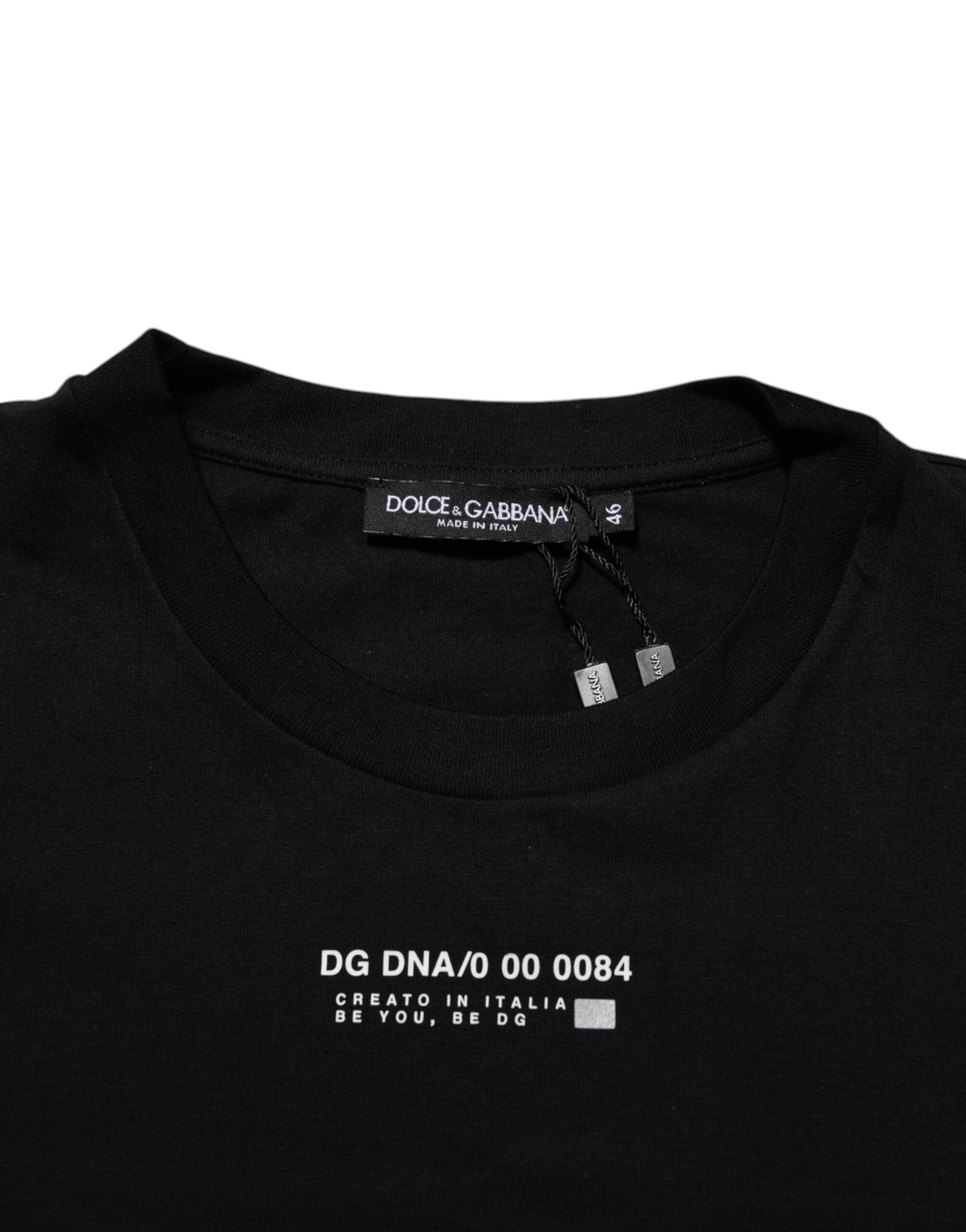 Dolce & Gabbana Black Statement Cotton Men Crew Neck Men's T-shirt (Pre-Owned)