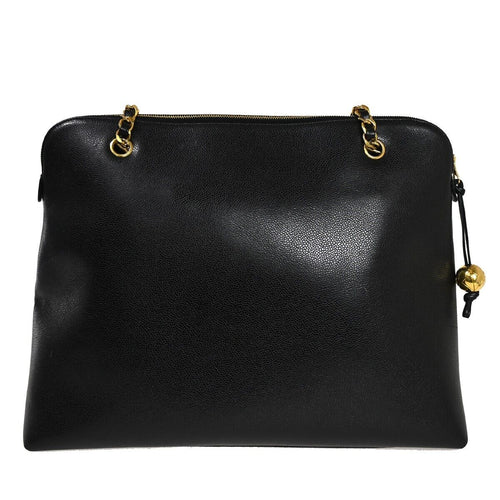 Chanel Cabas Black Leather Shoulder Bag (Pre-Owned)