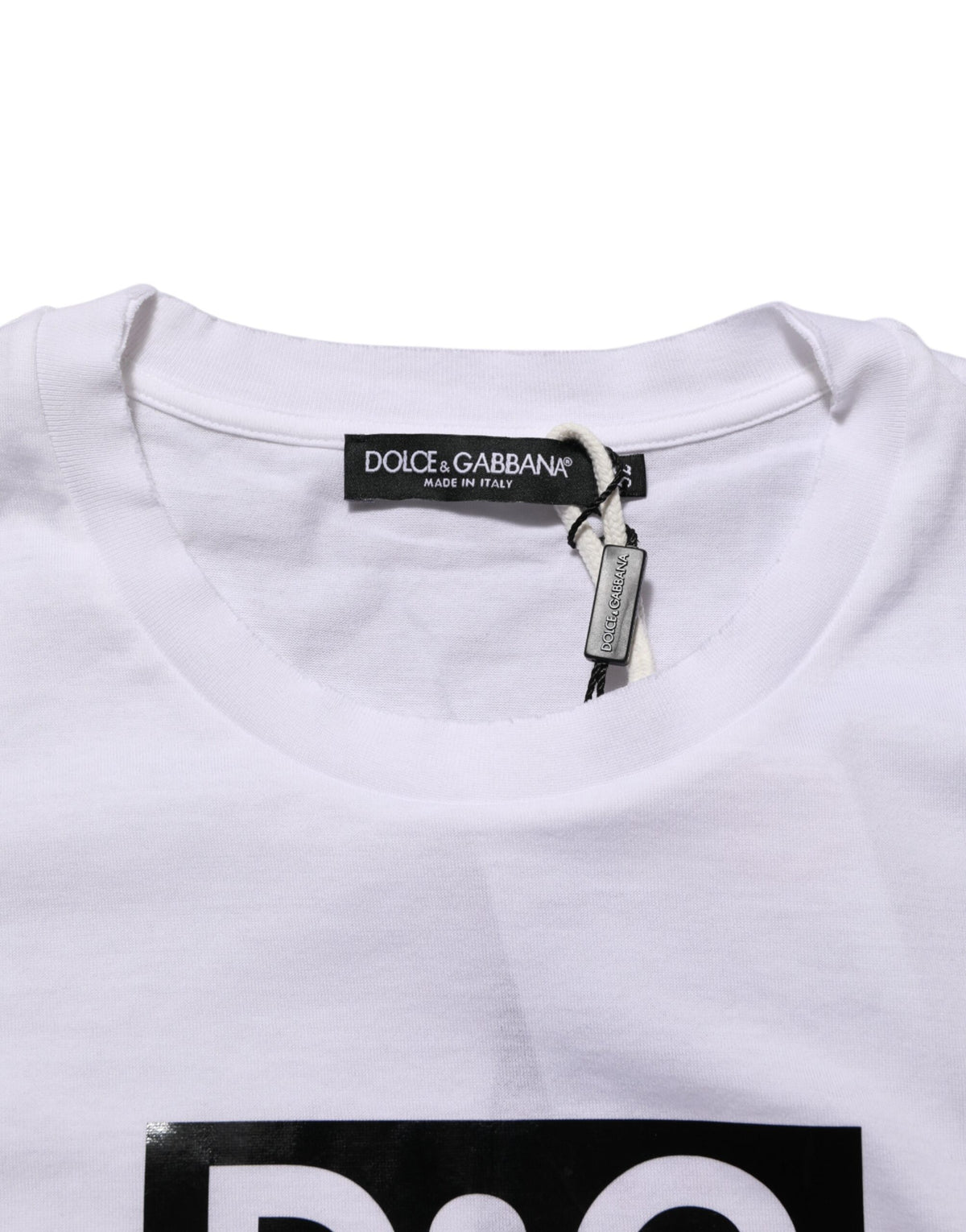 Dolce & Gabbana White Logo Print Cotton Crew Neck Men's T-shirt (Pre-Owned)