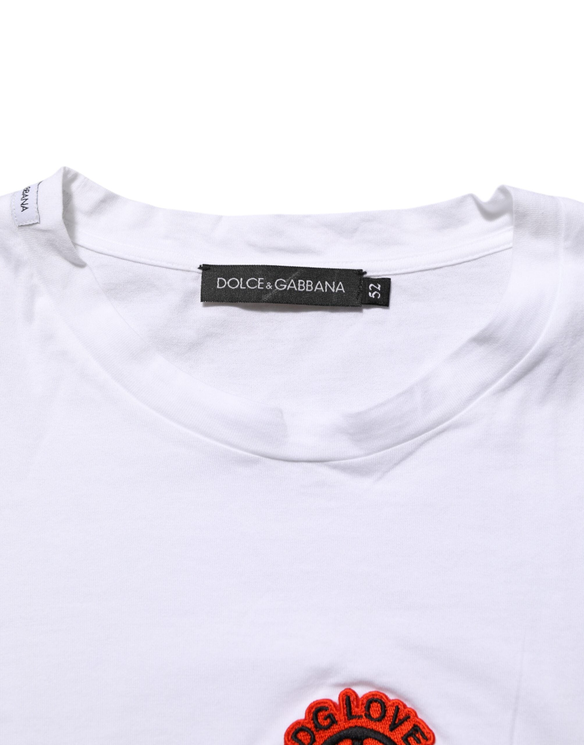 Dolce & Gabbana White Cotton DG Love Patch Crew Neck Men's T-shirt (Pre-Owned)