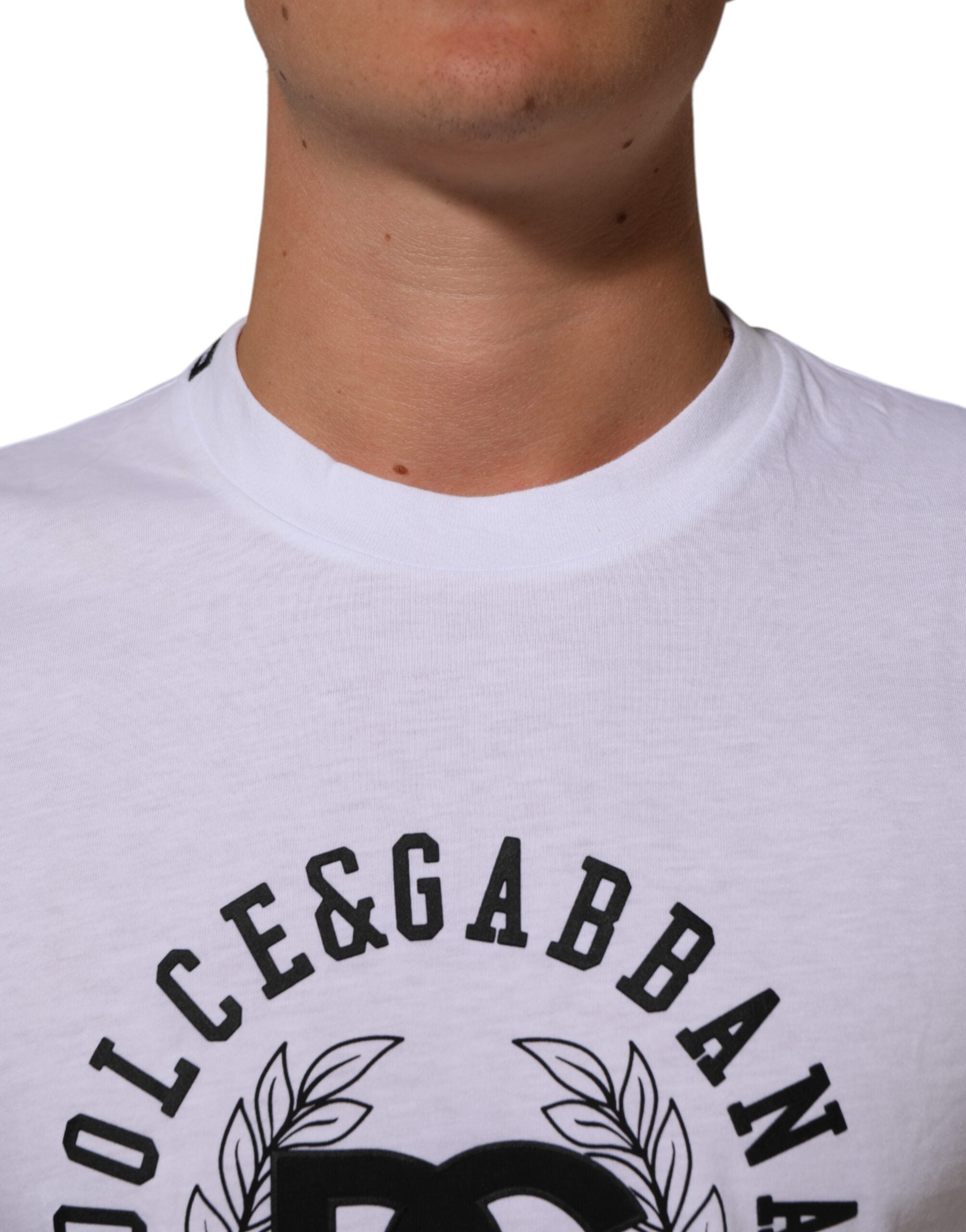 Dolce & Gabbana White Cotton Logo Print Crew Neck Men's T-shirt