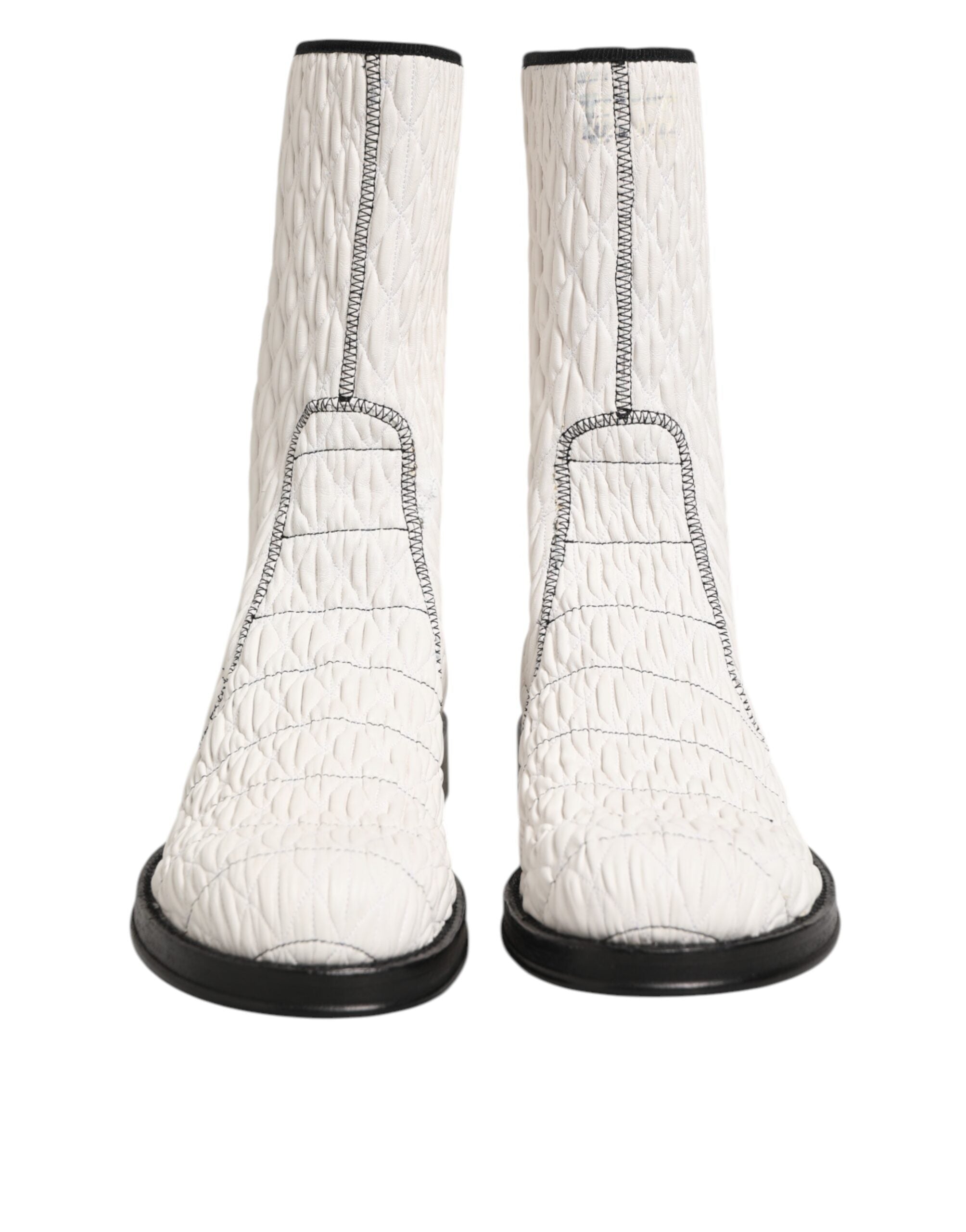 Dolce & Gabbana White Lambskin Leather Mid Calf Boots Men's Shoes (Pre-Owned)