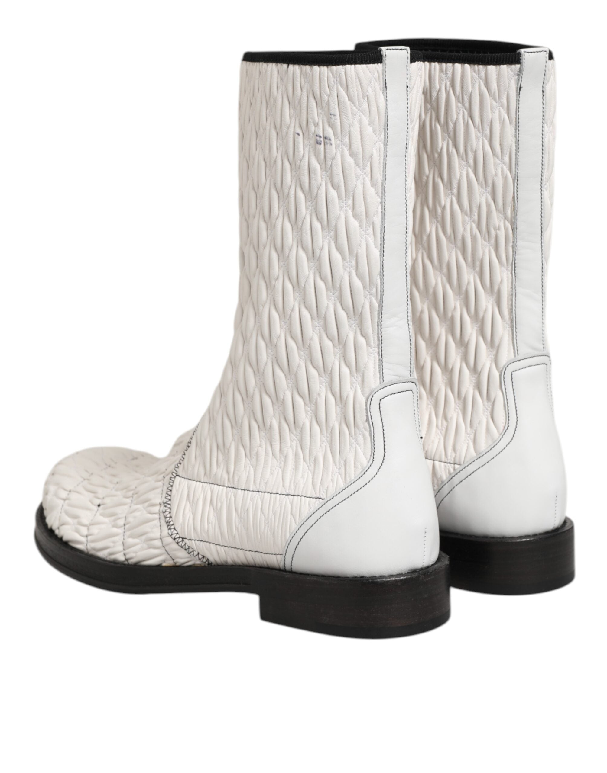 Dolce & Gabbana White Lambskin Leather Mid Calf Boots Men's Shoes (Pre-Owned)
