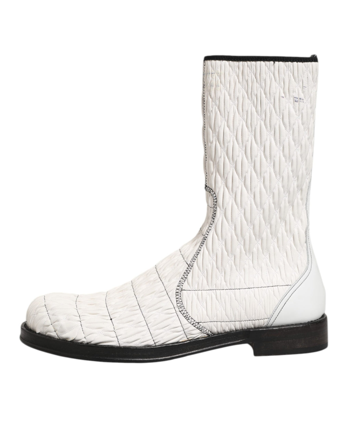 Dolce & Gabbana White Lambskin Leather Mid Calf Boots Men's Shoes (Pre-Owned)
