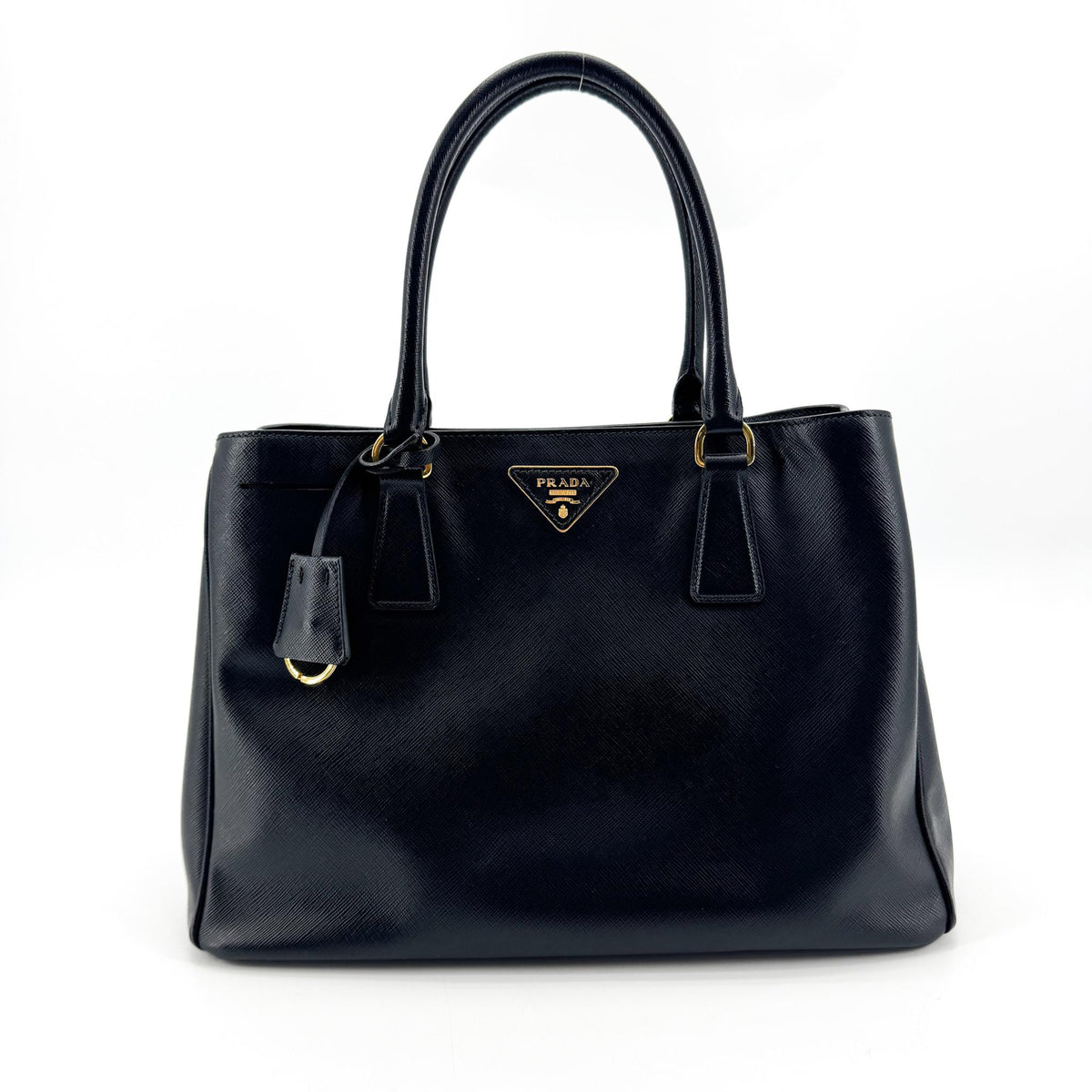 Prada Galleria Double Zip Spazzolato Leather Black Leather Tote Bag Bag (Pre-Owned)