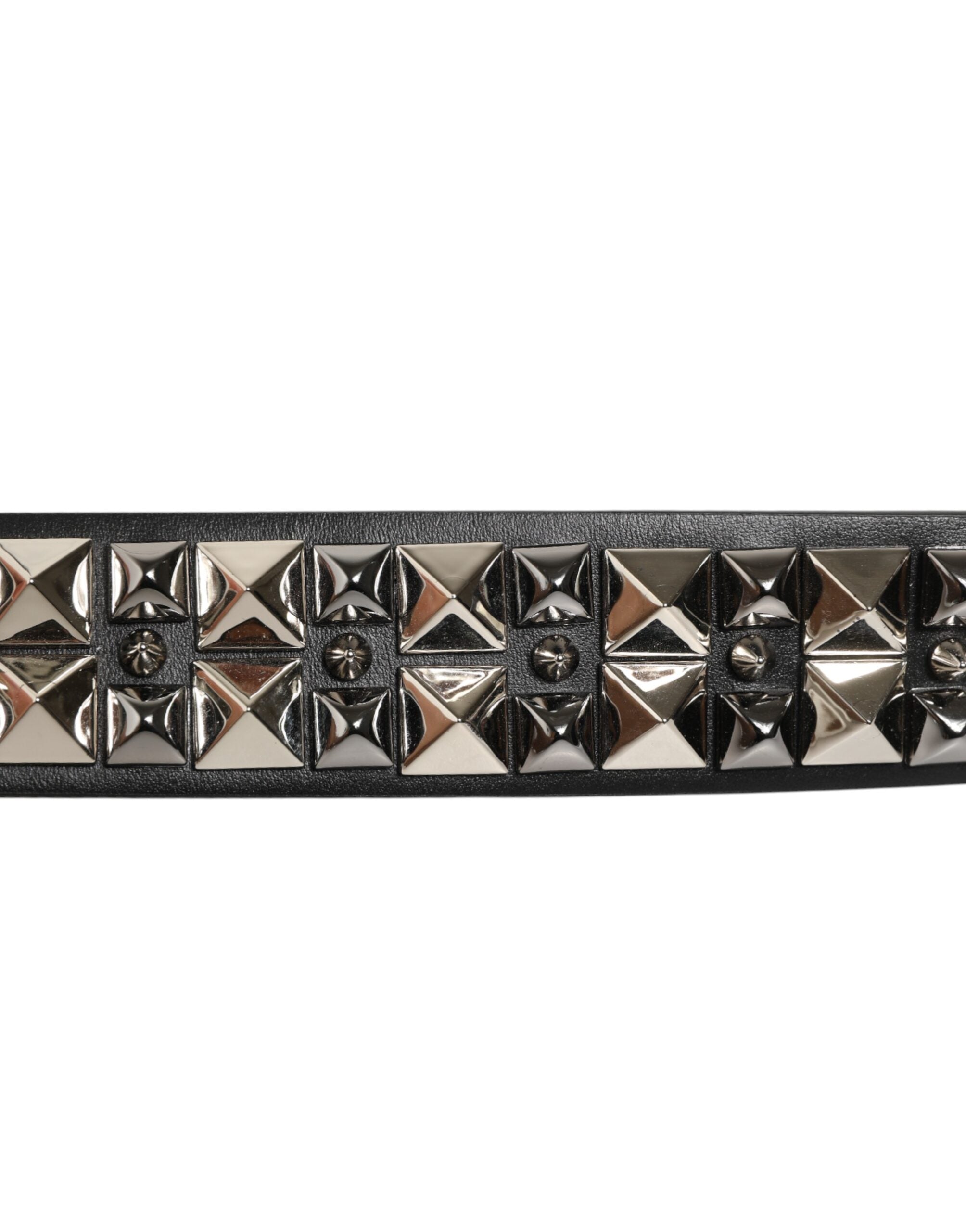 Dolce & Gabbana Black Calf Leather Studded Silver Buckle Men's Belt