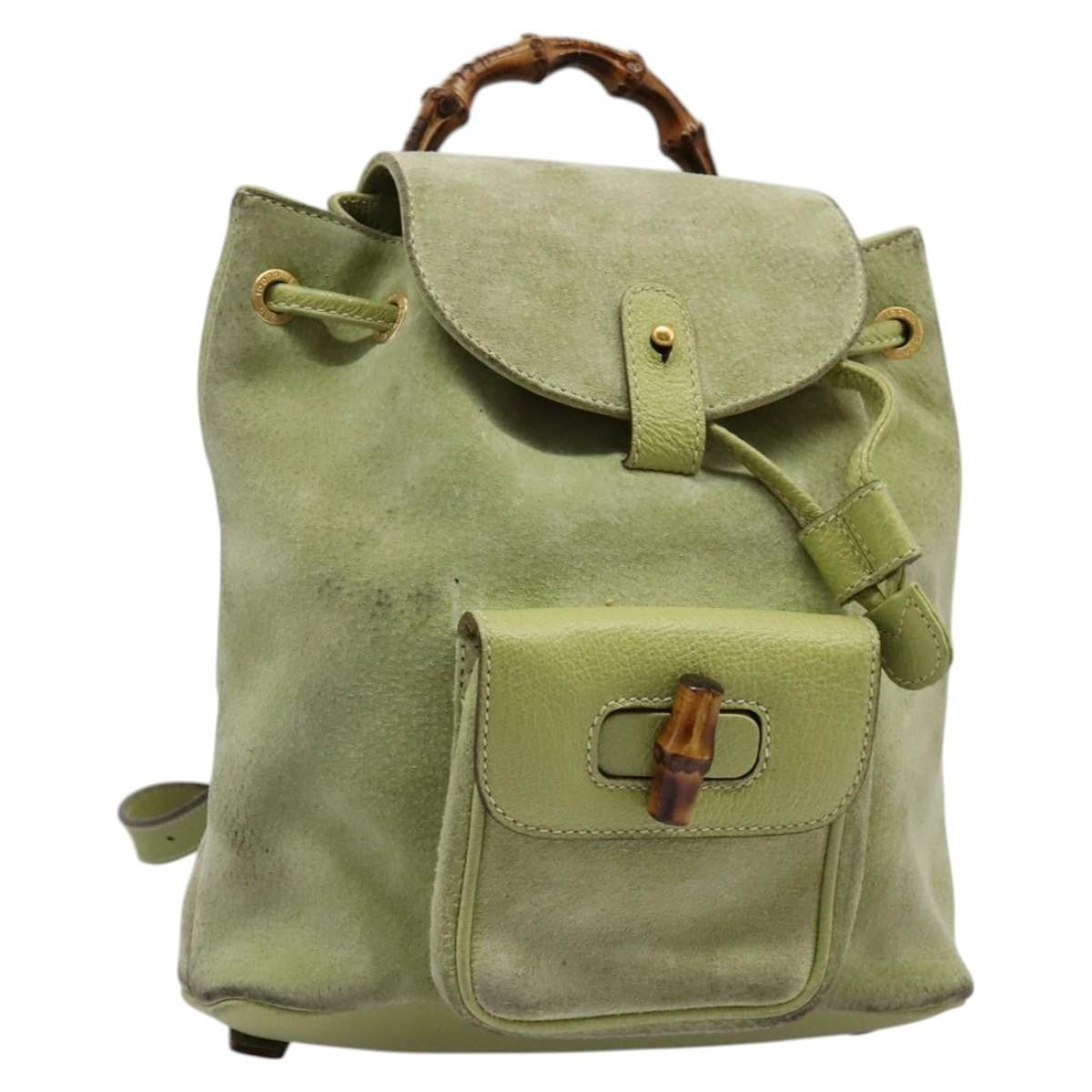 Gucci Gucci Bamboo Daim Green Suede Backpack Bag (Pre-Owned)