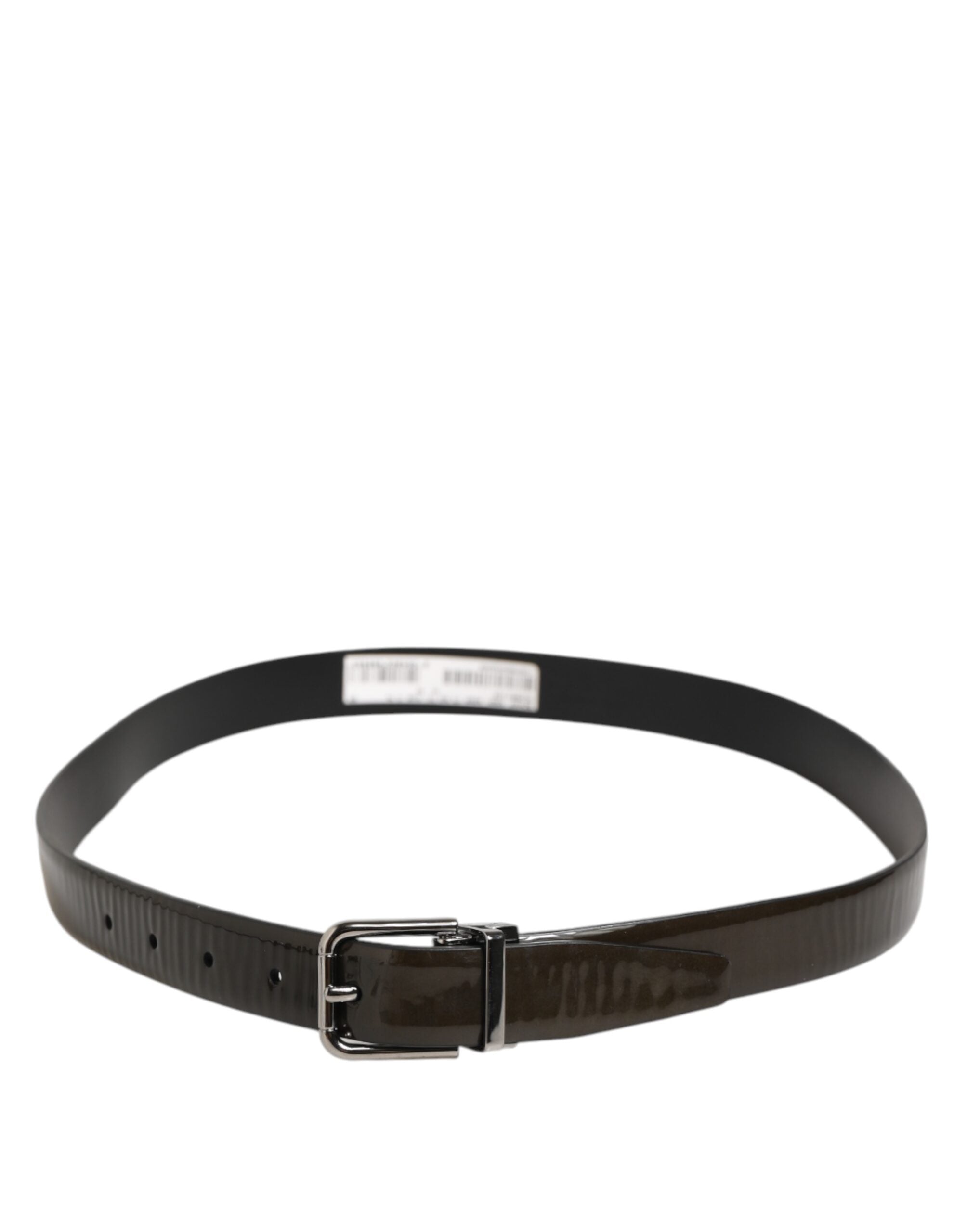 Dolce & Gabbana Brown Glossy Leather Classic Metal Buckle Men's Belt