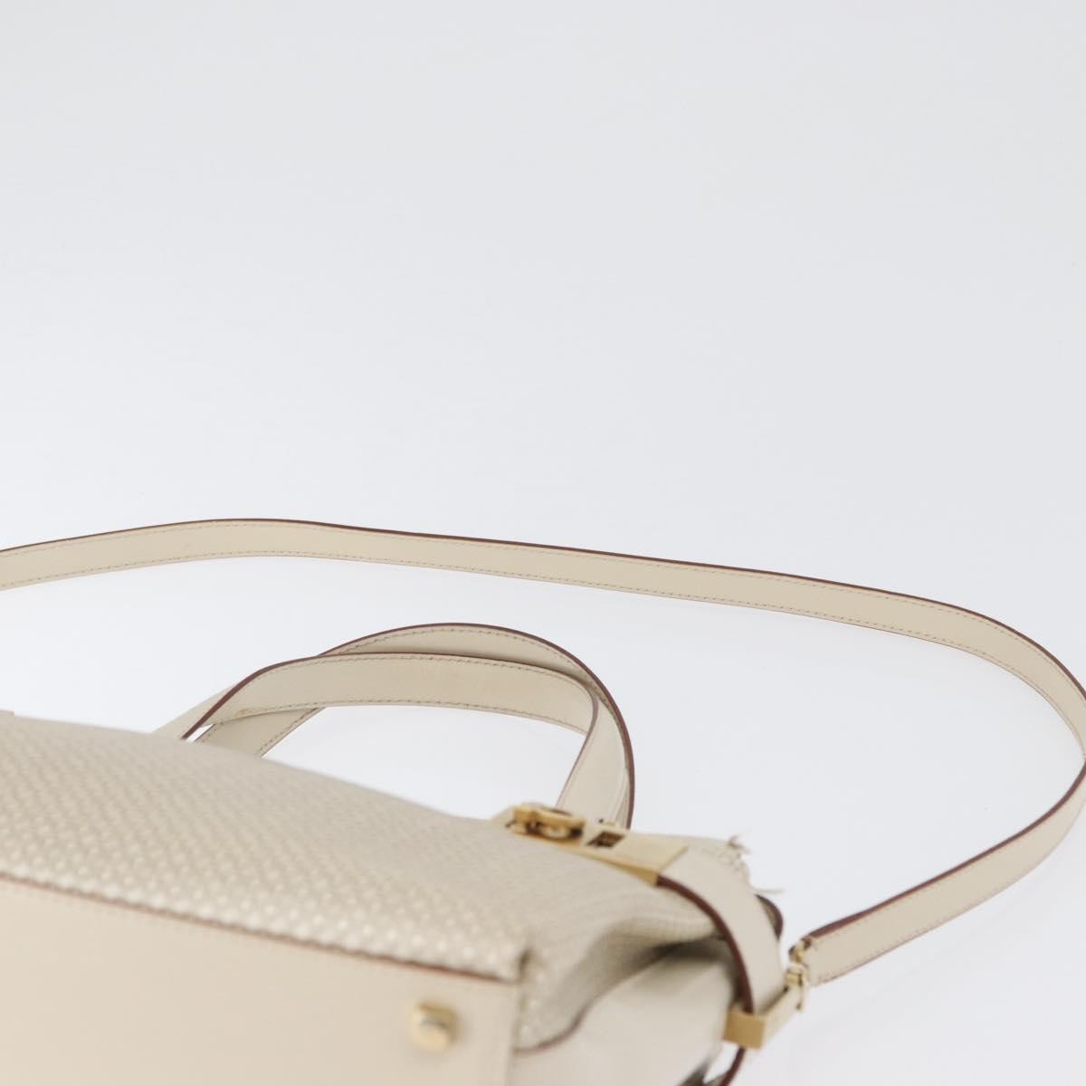 Salvatore Ferragamo Double Gancini Side Buckle Tote Leather Beige Leather Handbag (Pre-Owned)
