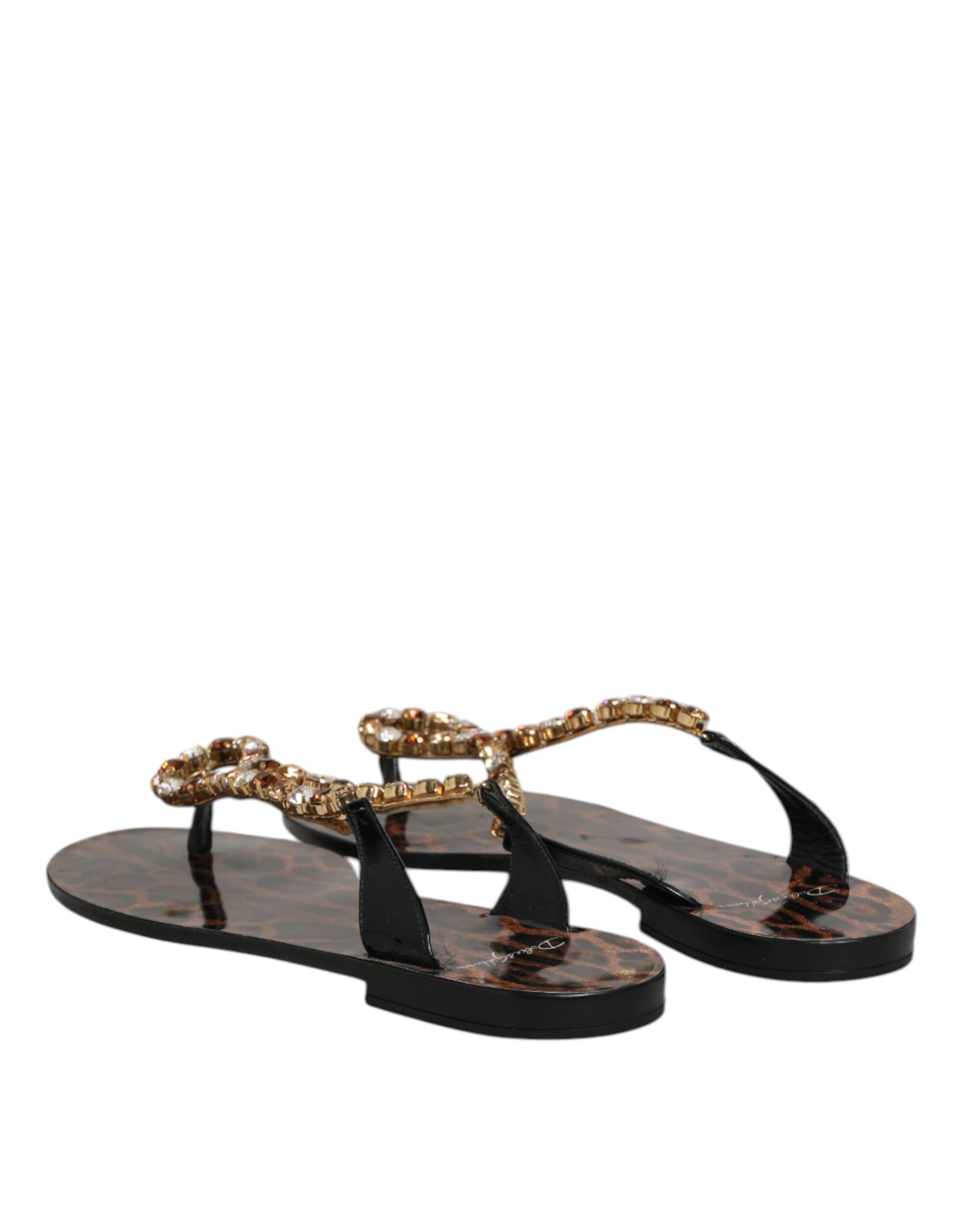 Dolce & Gabbana Black Crystals Flats Sandals Beachwear Women's Shoes (Pre-Owned)