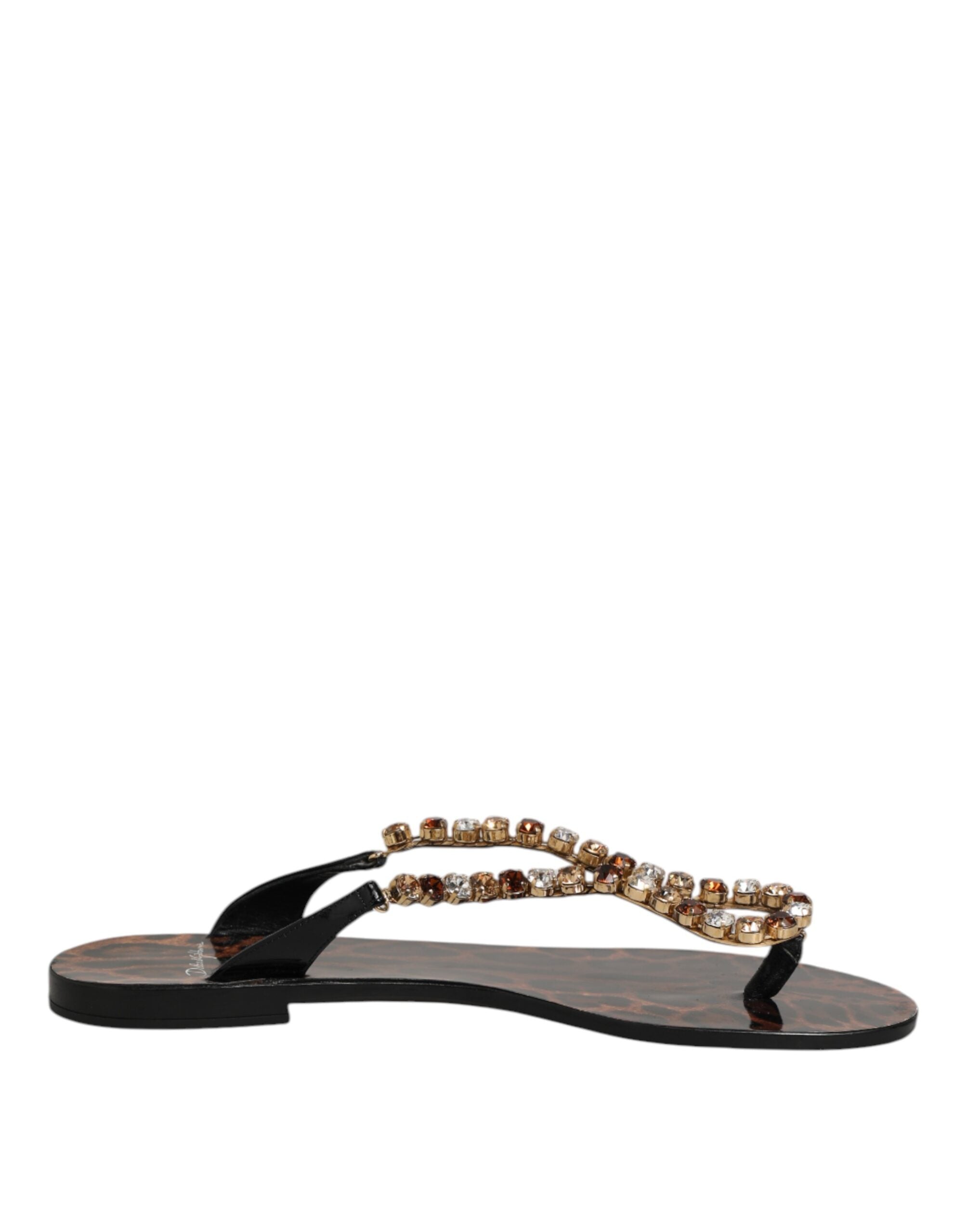 Dolce & Gabbana Black Crystals Flats Sandals Beachwear Women's Shoes (Pre-Owned)