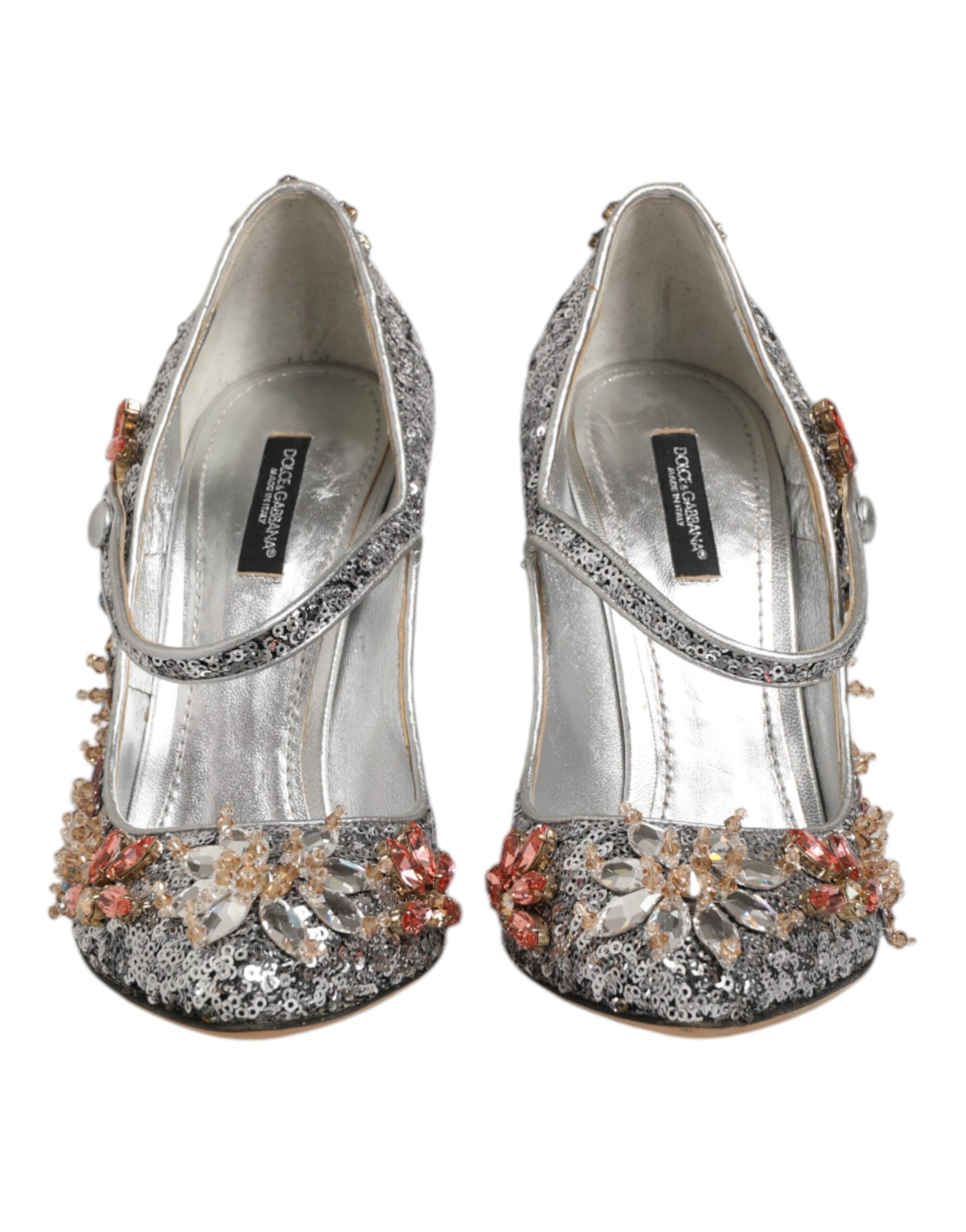 Dolce & Gabbana Silver Sequin Crystal Mary Janes Pumps Women's Shoes (Pre-Owned)