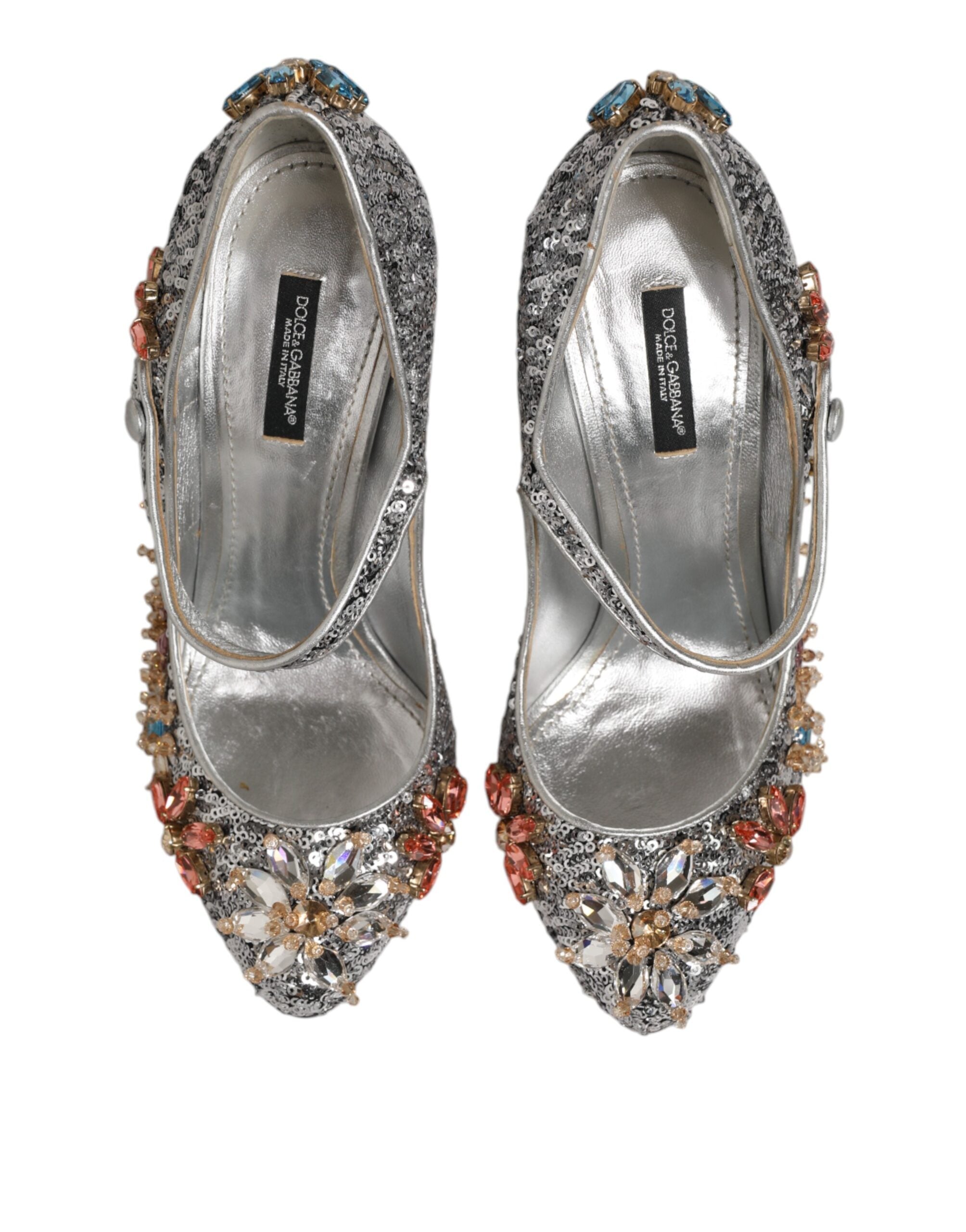Dolce & Gabbana Silver Sequin Crystal Mary Janes Pumps Women's Shoes (Pre-Owned)