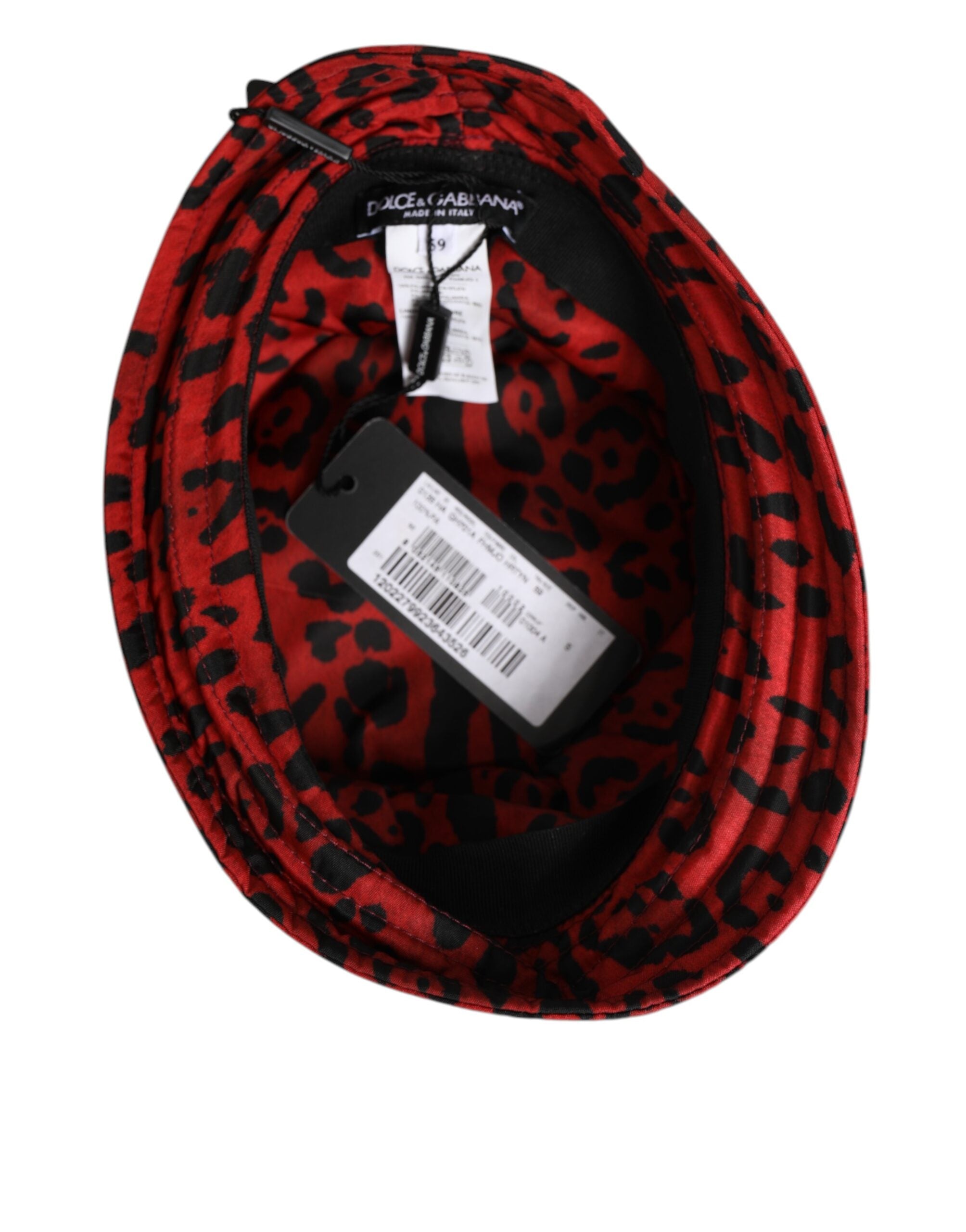 Dolce & Gabbana Red Black Nylon Leopard Print Bucket Men Cap Men's Hat