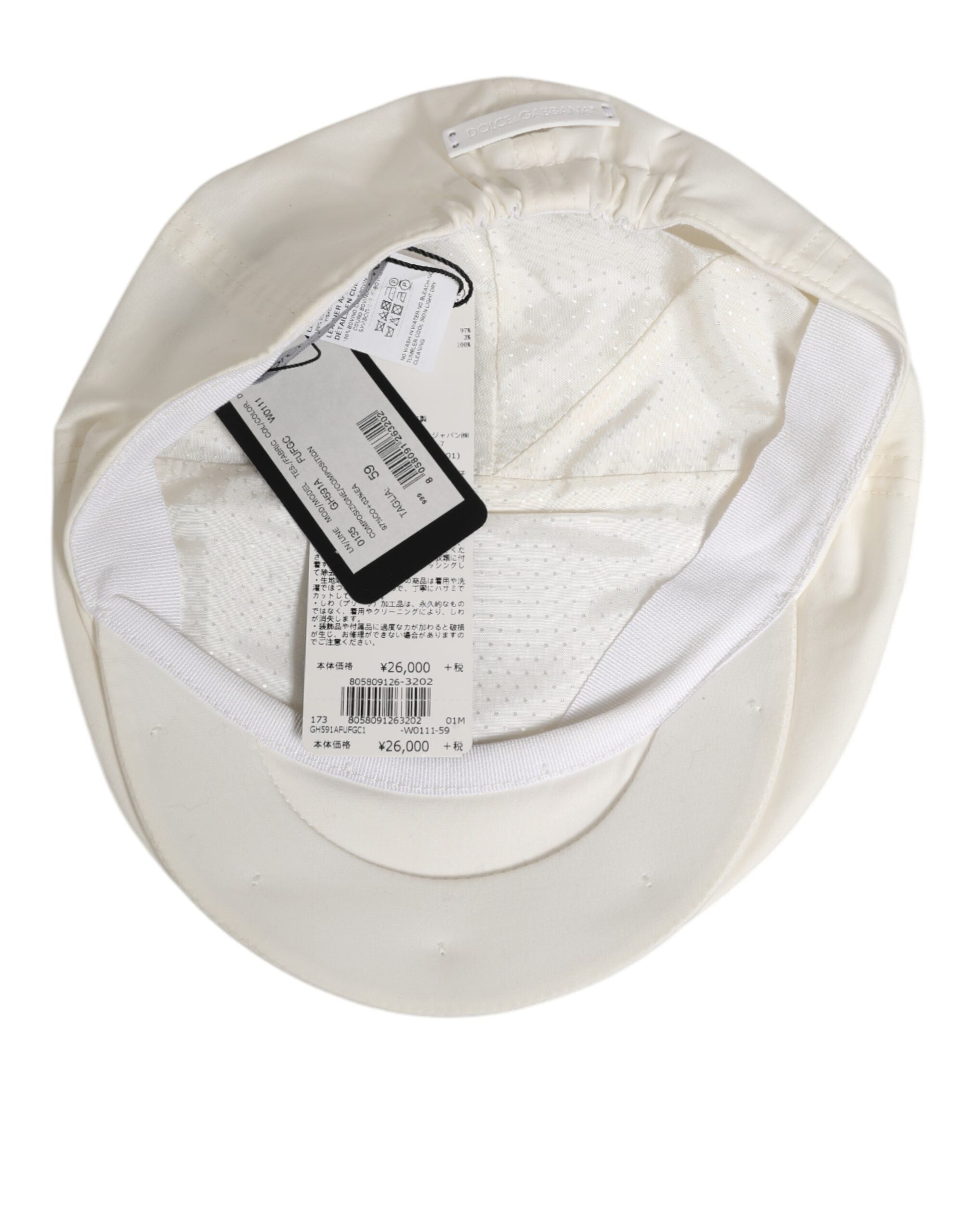 Dolce & Gabbana White Cotton Blend Leather Trim Flat Men Cap Men's Hat
