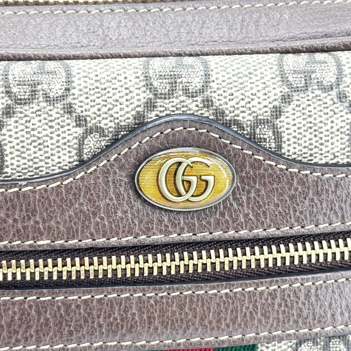 Gucci Ophidia Double Zip Gg Coated Canvas Brown Canvas Crossbody Bag Bag (Pre-Owned)