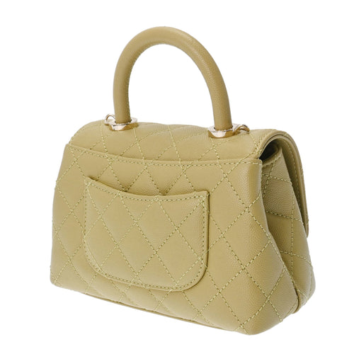Chanel Coco Handle Beige Leather Handbag (Pre-Owned)