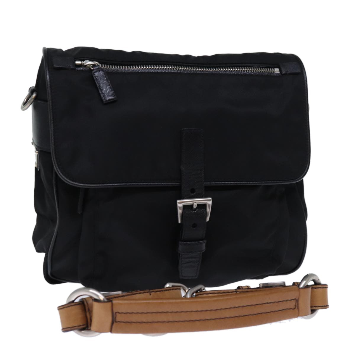 Prada Buckle Messenger Tessuto Black Nylon Shoulder Bag Bag (Pre-Owned)