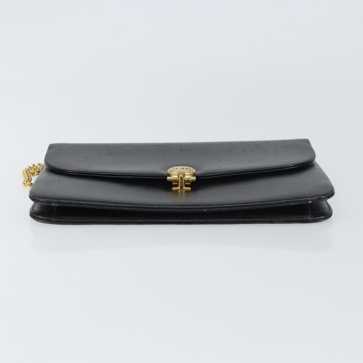 Christian Dior Vintage Chain Flap Leather Black Leather Shoulder Bag Bag (Pre-Owned)