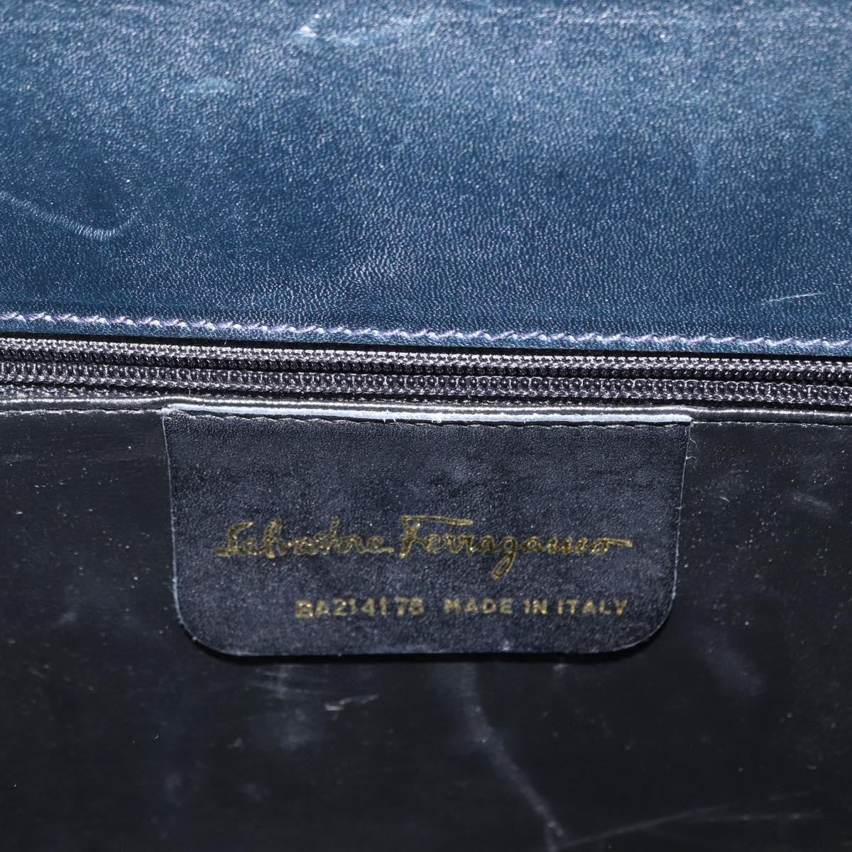Salvatore Ferragamo Convertible Vara Bow Leather Navy Leather Handbag (Pre-Owned)