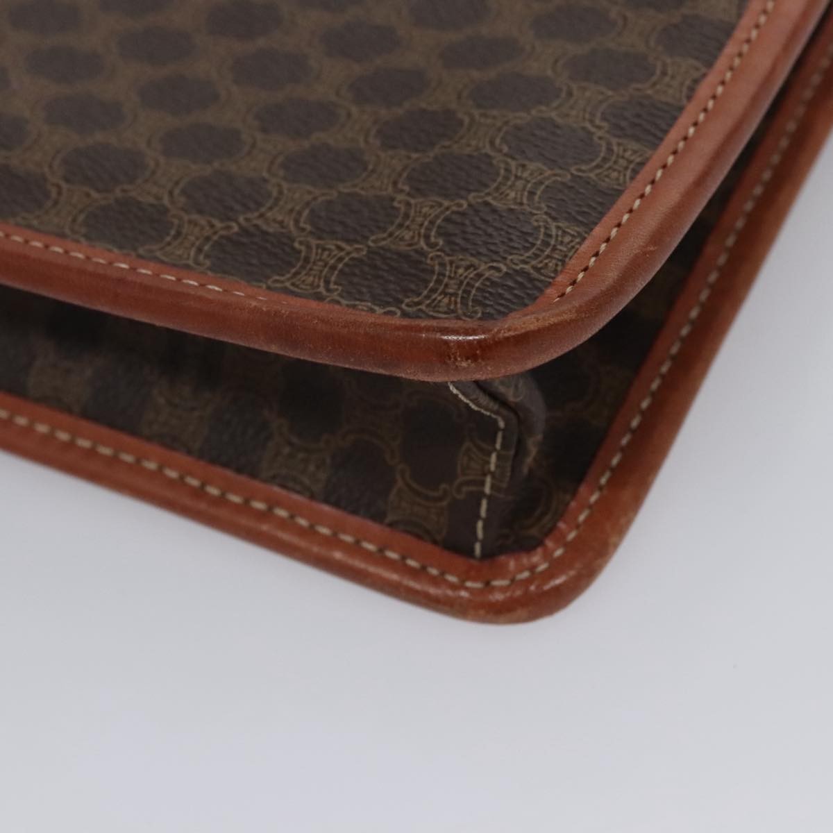Celine Vintage Macadam Circle Logo Canvas And Leather Brown Canvas Shoulder Bag Bag (Pre-Owned)