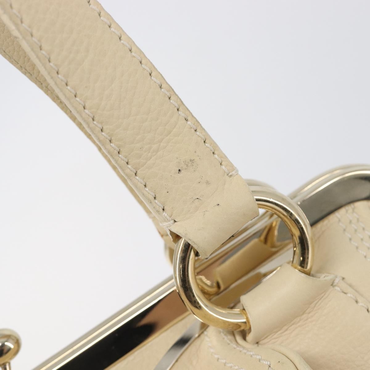 Celine Vintage Kisslock Frame Leather Beige Leather Handbag (Pre-Owned)