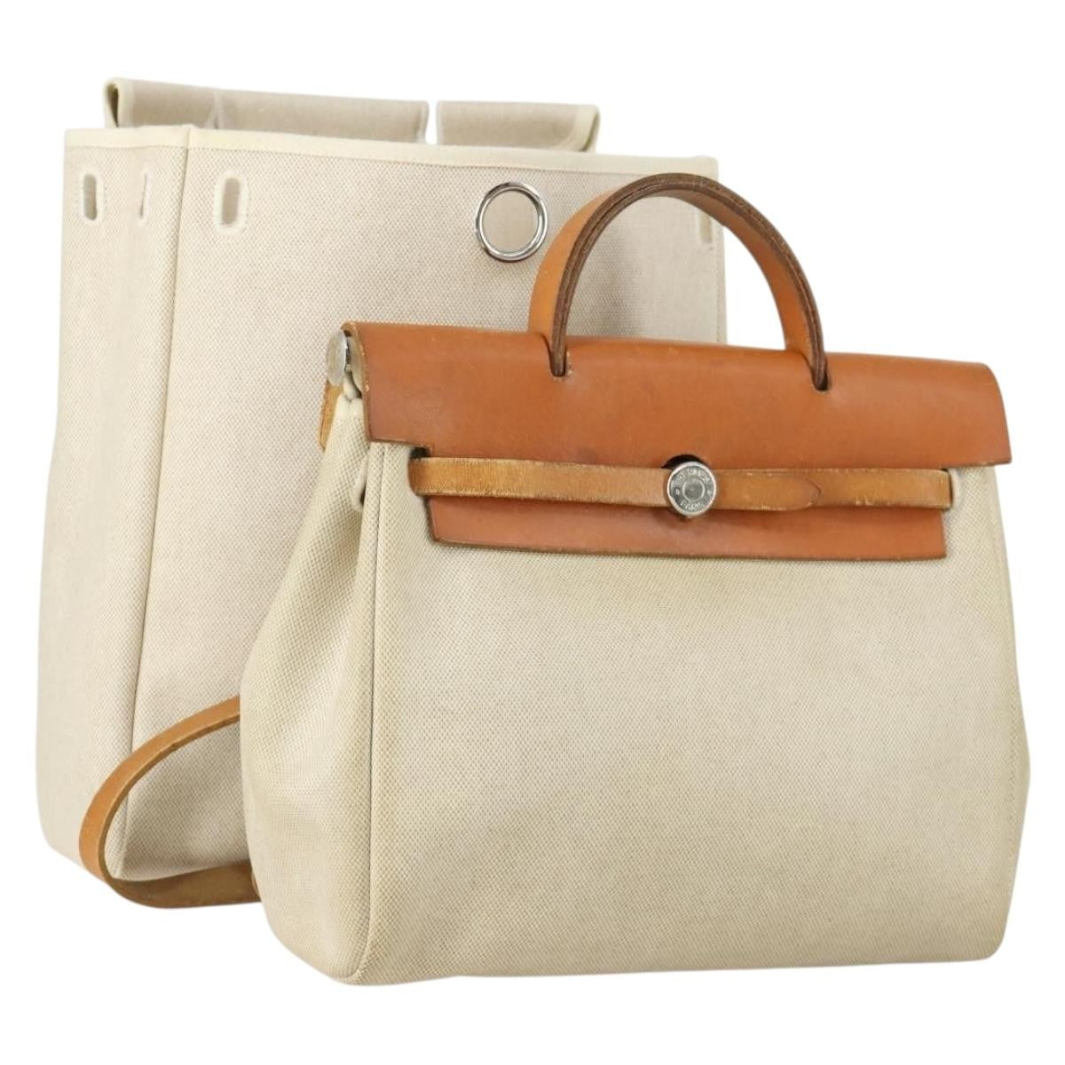 Hermes Herbag A Dos Toile Beige Canvas Backpack Bag (Pre-Owned)