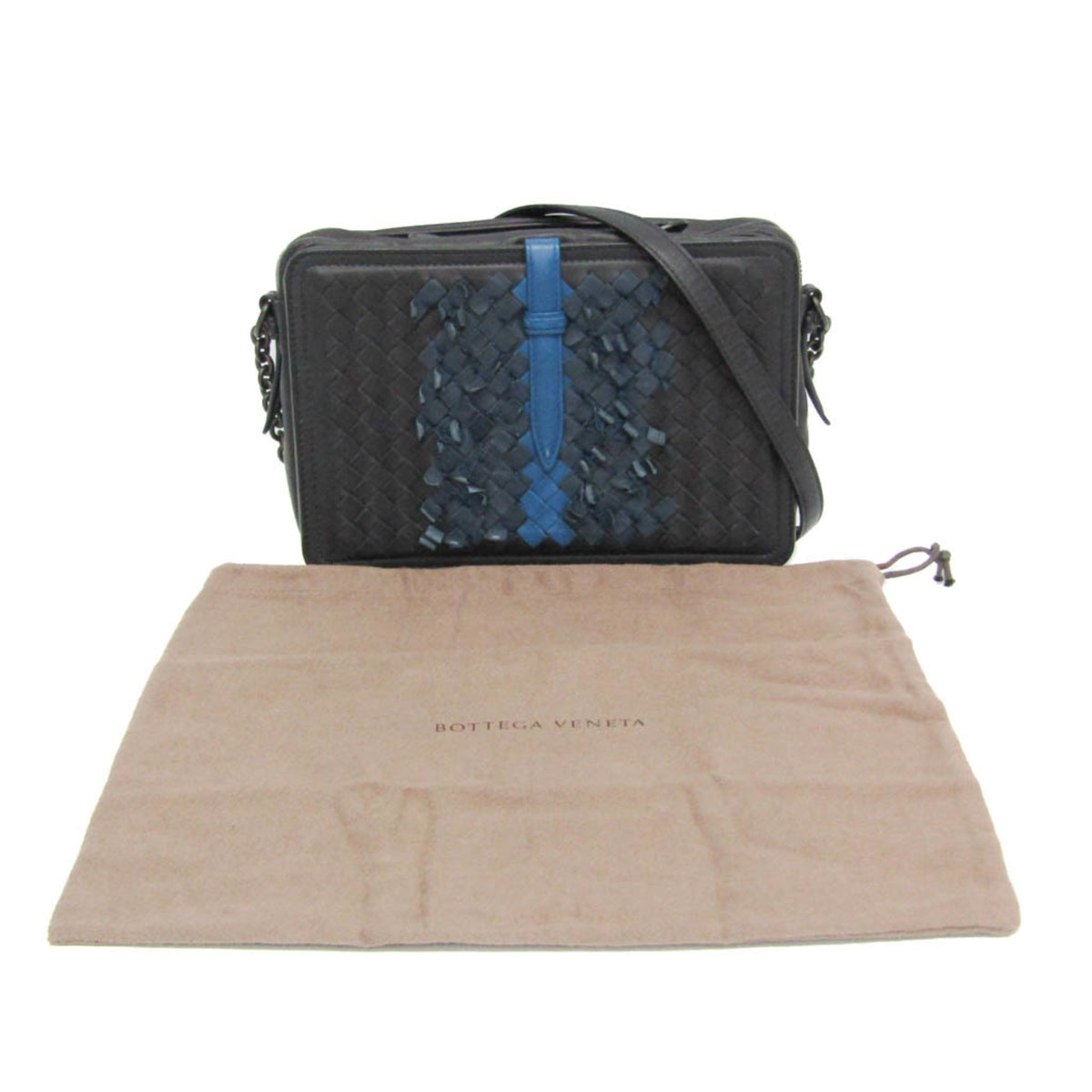 Bottega Veneta Belt Flap Camera Intrecciato Nappa Navy Leather Shoulder Bag Bag (Pre-Owned)